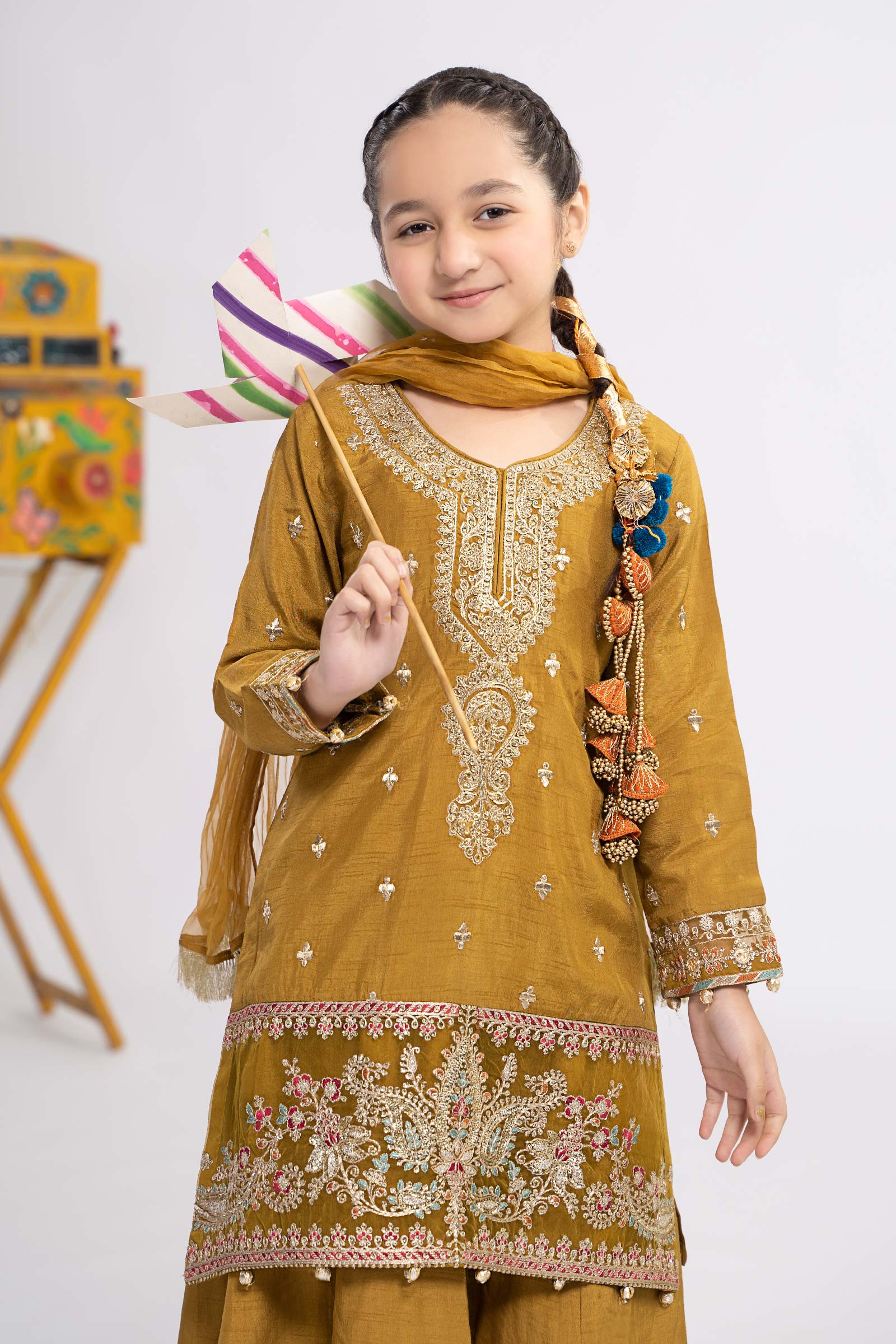 3 Piece Embroidered Raw Silk Suit - Image 2