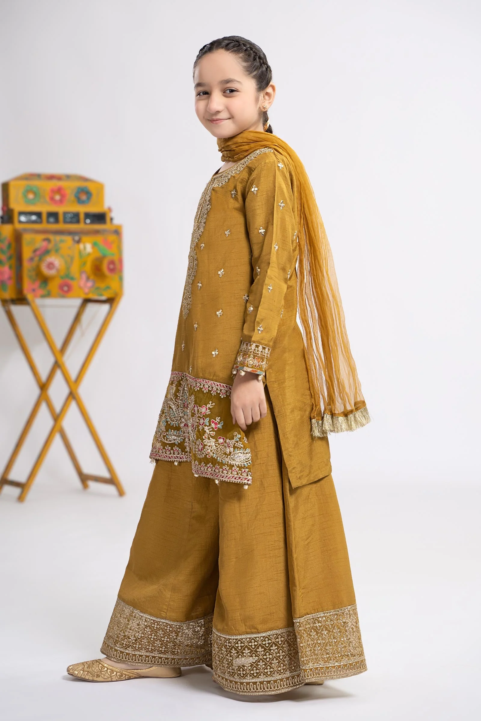 3 Piece Embroidered Raw Silk Suit - Image 5