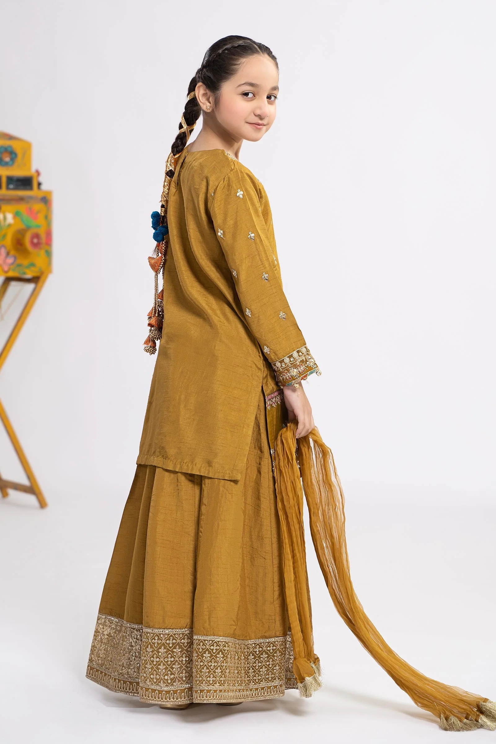 3 Piece Embroidered Raw Silk Suit - Image 6