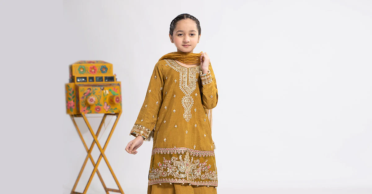 3 Piece Embroidered Raw Silk Suit - Image 7
