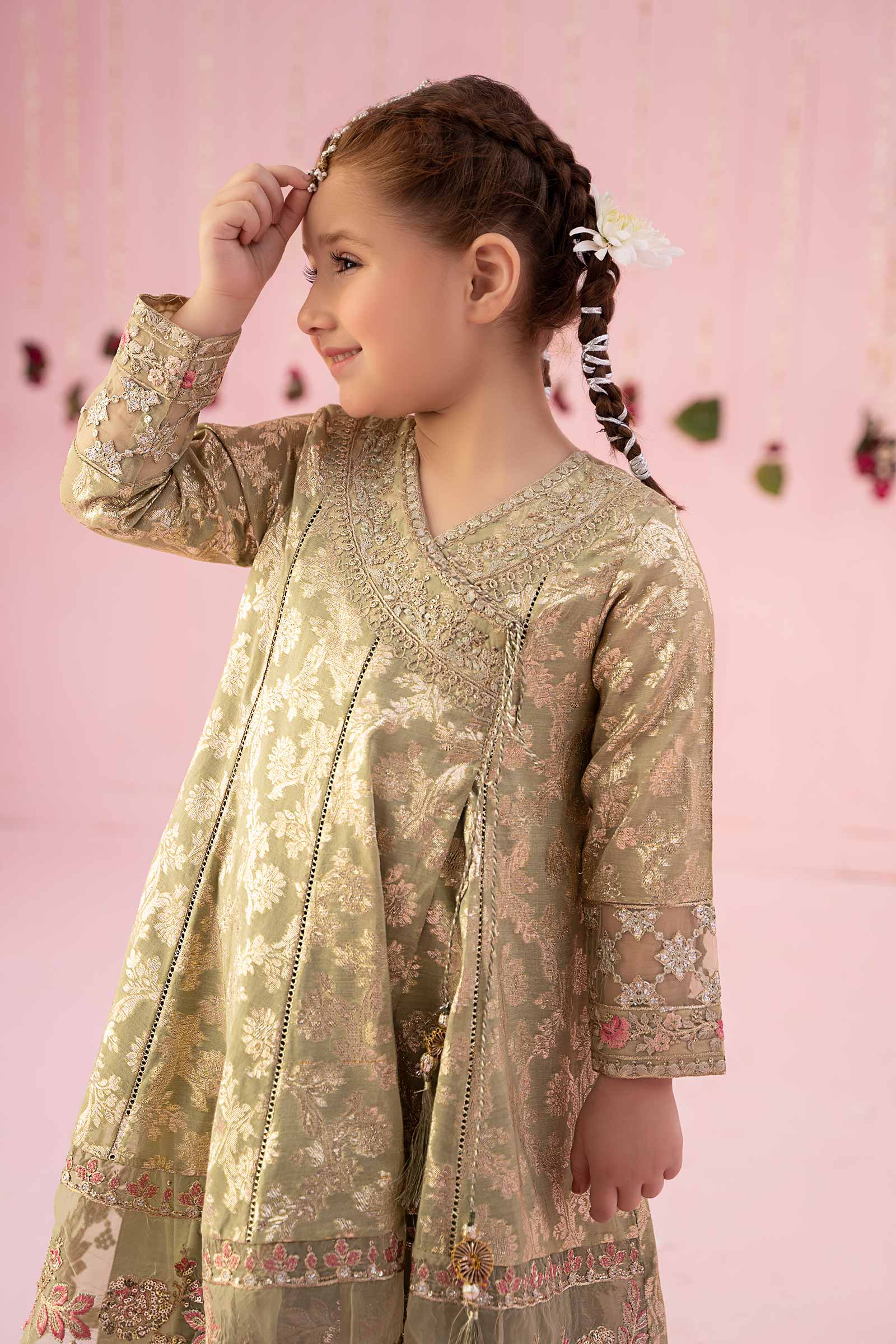 3 Piece Embroidered Cotton Lurex Jacquard Suit - Image 2