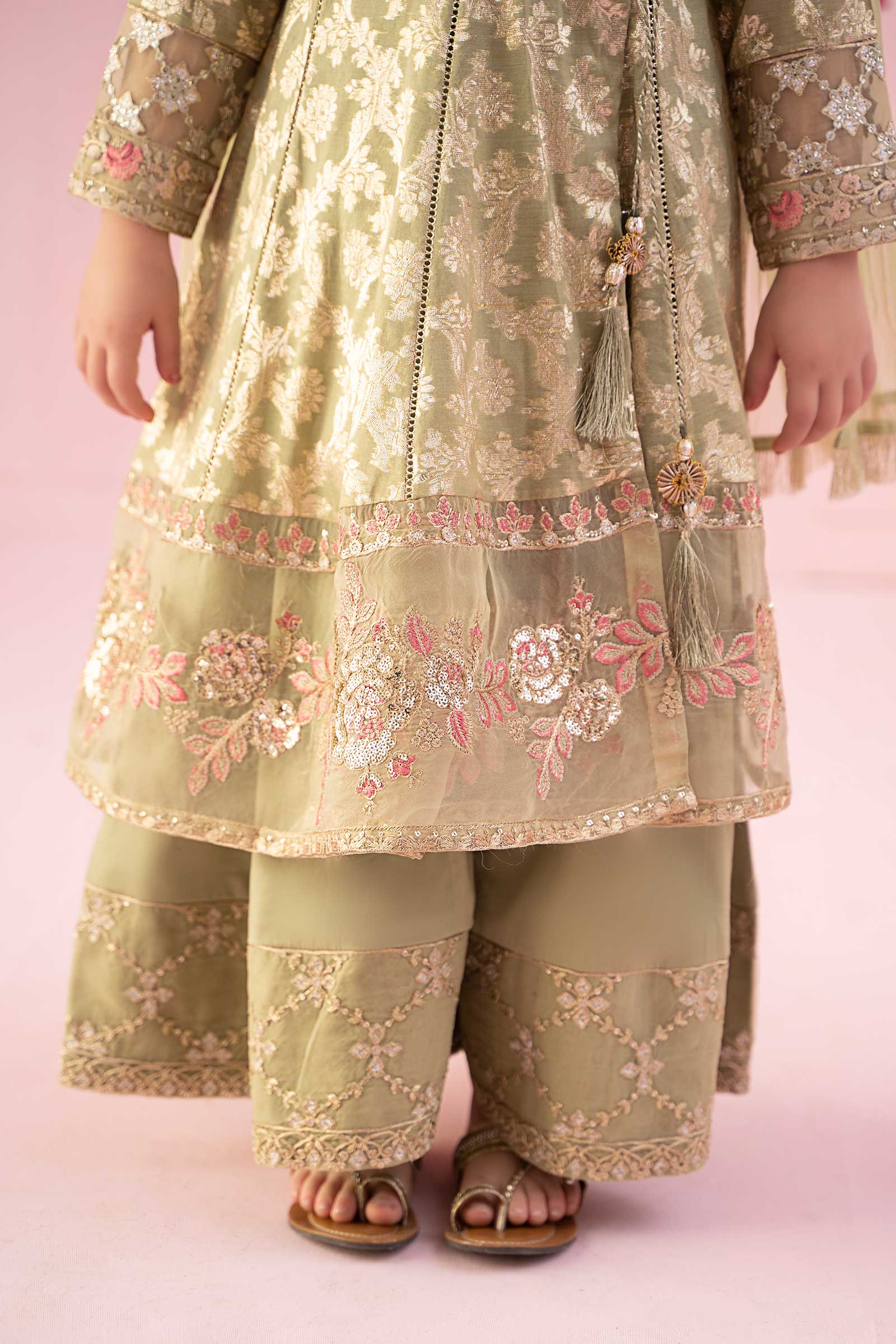 3 Piece Embroidered Cotton Lurex Jacquard Suit - Image 3