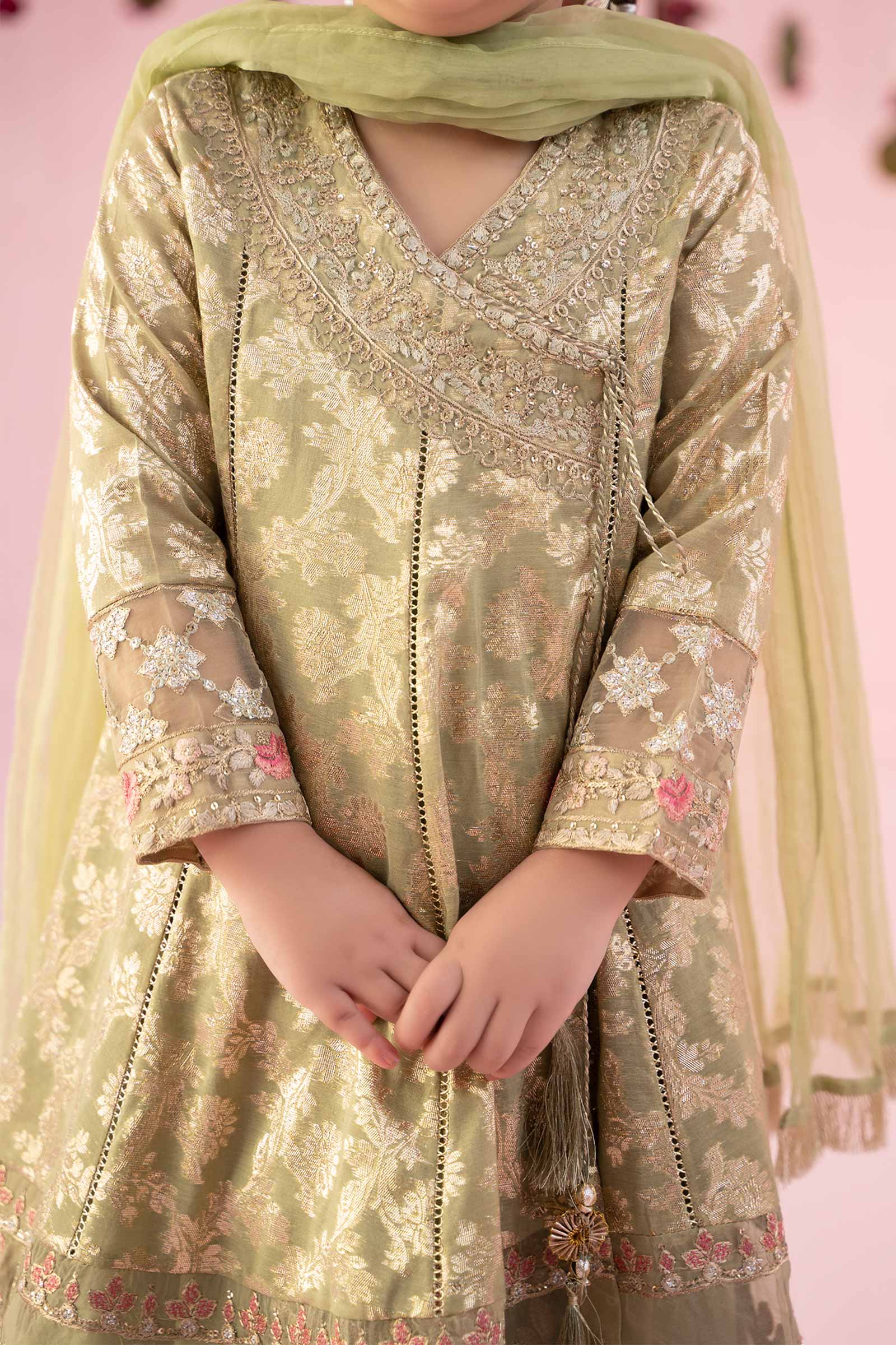 3 Piece Embroidered Cotton Lurex Jacquard Suit - Image 4