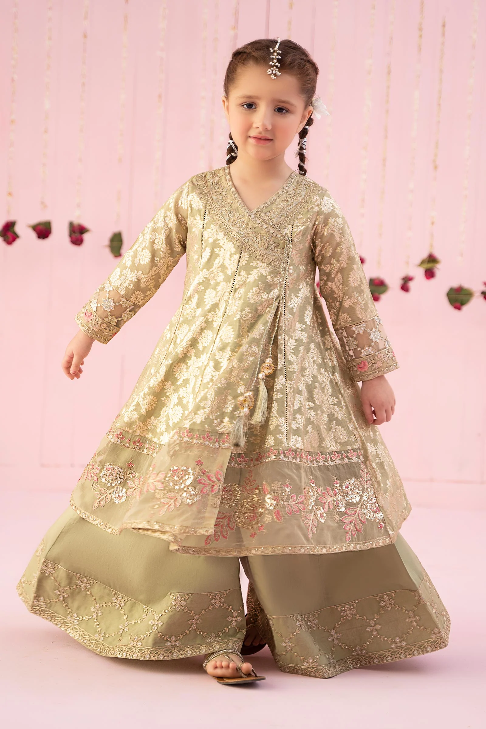 3 Piece Embroidered Cotton Lurex Jacquard Suit - Image 5