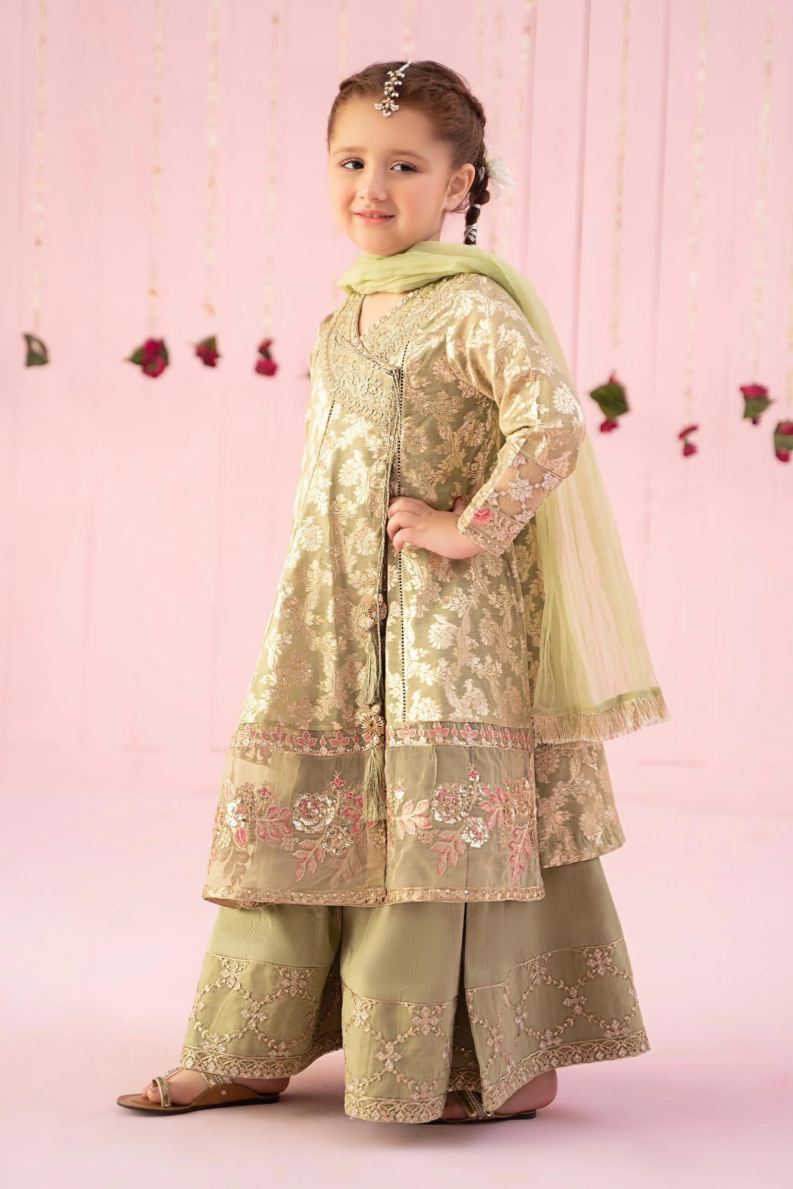 3 Piece Embroidered Cotton Lurex Jacquard Suit - Image 6