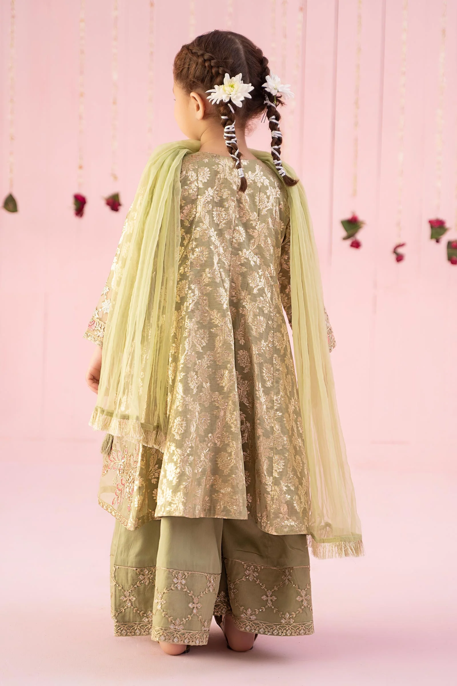 3 Piece Embroidered Cotton Lurex Jacquard Suit - Image 7