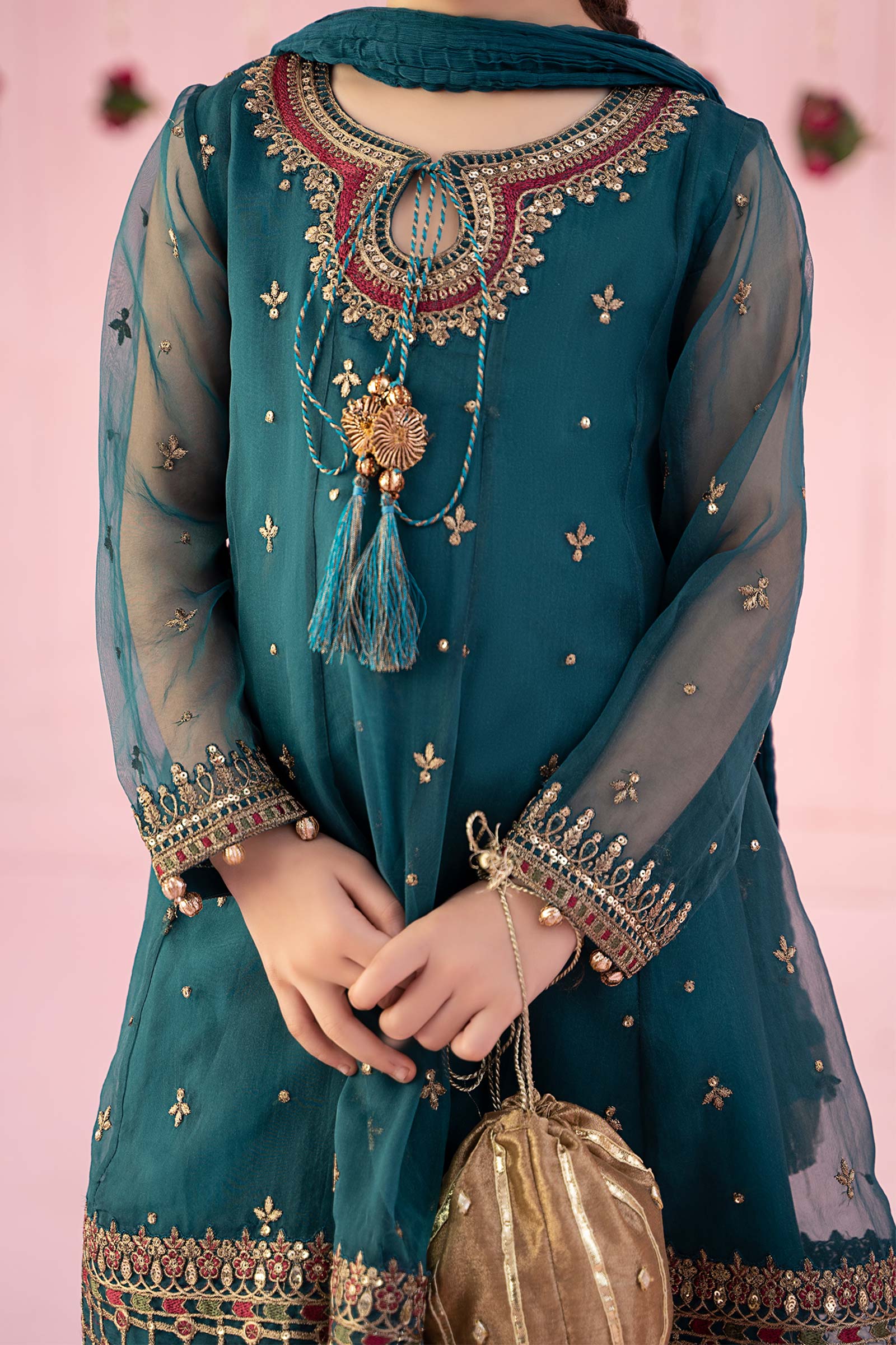 3 Piece Embroidered Organza Suit - Image 4
