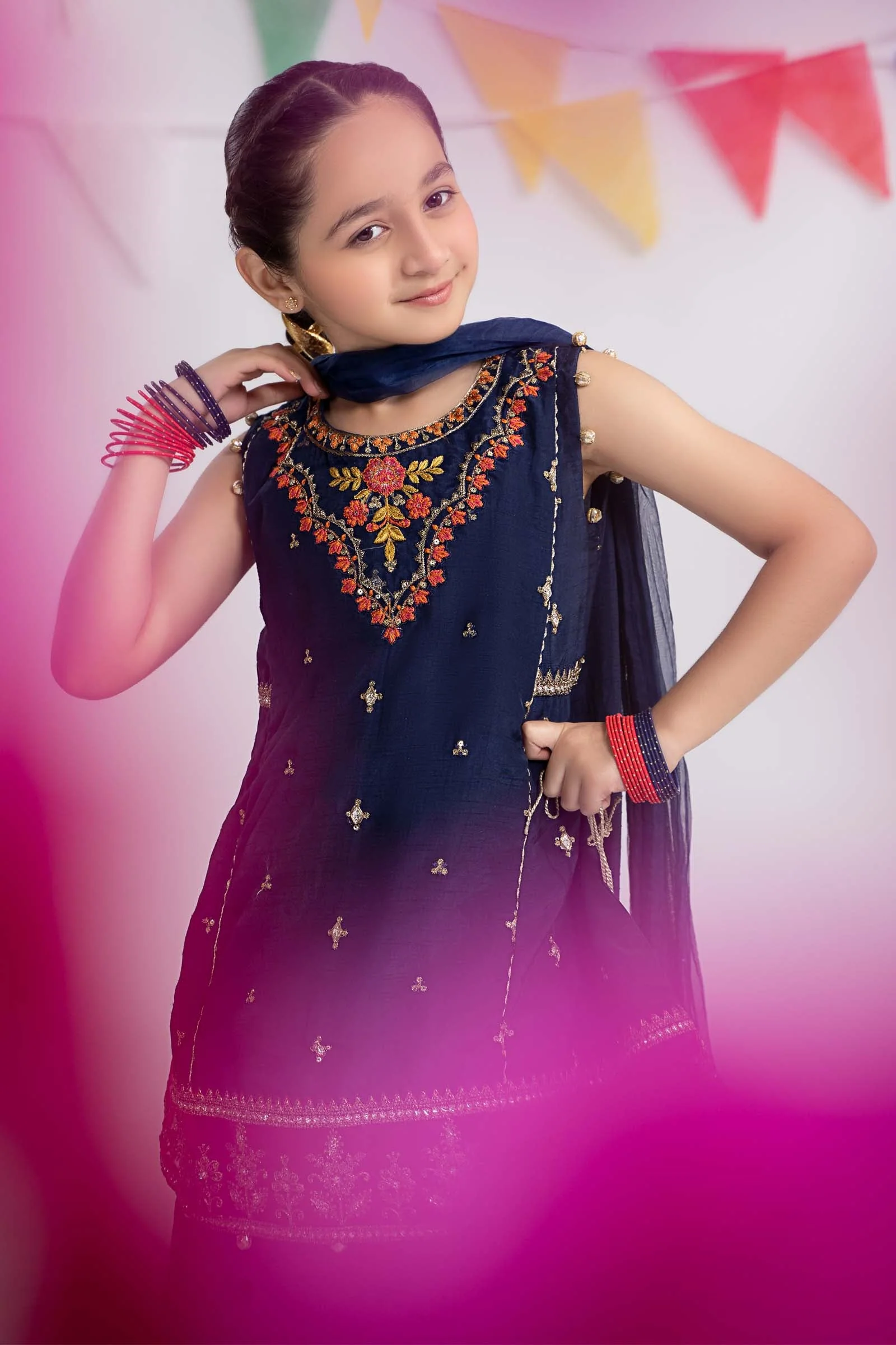3 Piece Embroidered Raw Silk Suit - Image 2