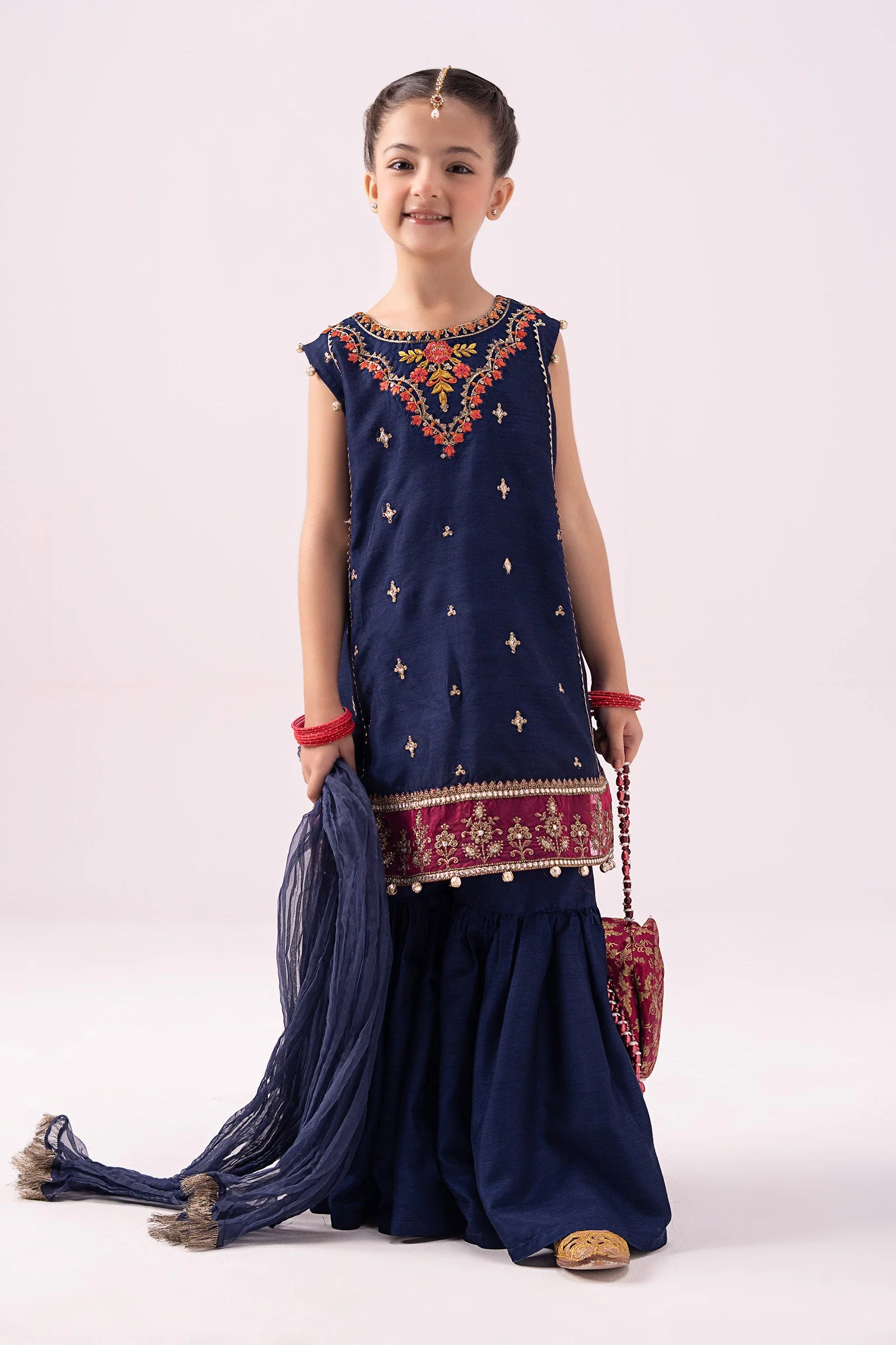 3 Piece Embroidered Raw Silk Suit