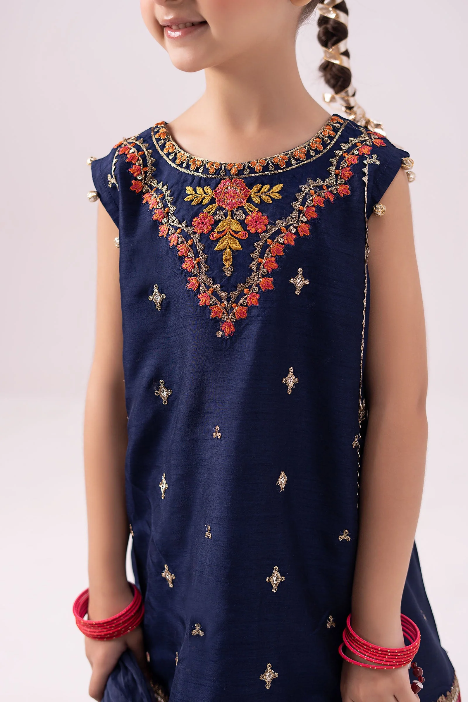 3 Piece Embroidered Raw Silk Suit - Image 4