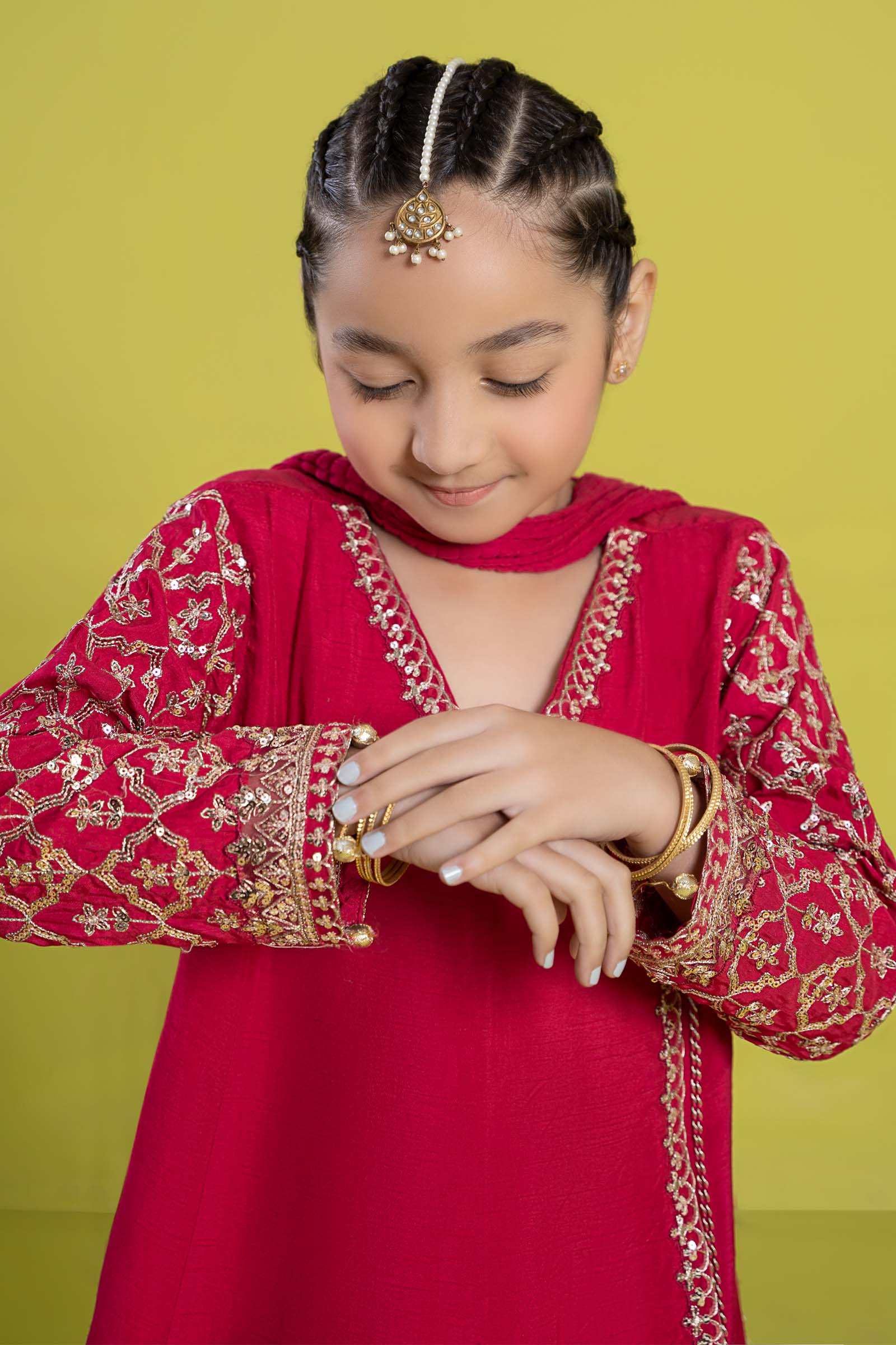 3 Piece Embroidered Raw Silk Suit - Image 2