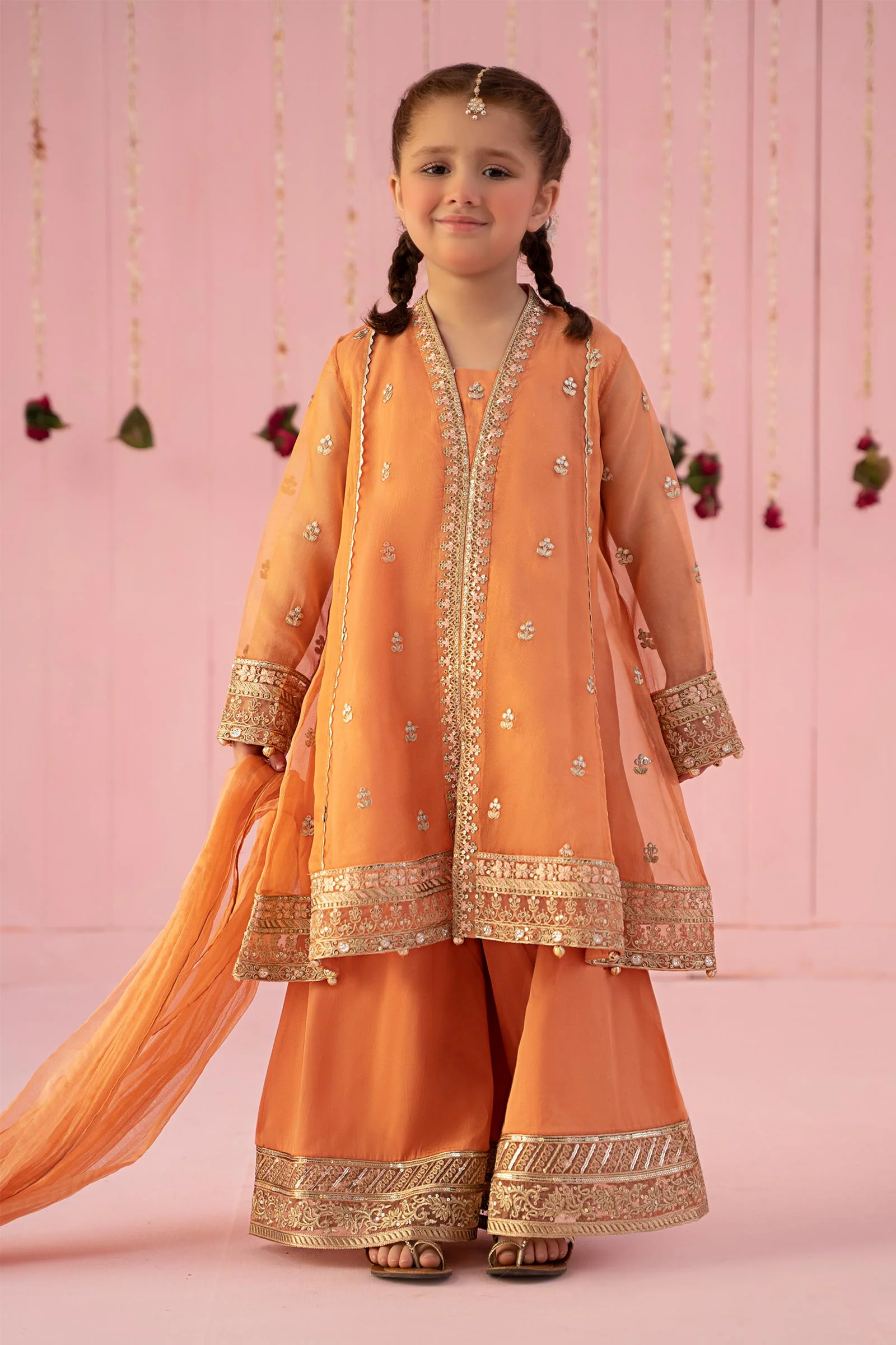 3 Piece Embroidered Zari Line Organza Suit