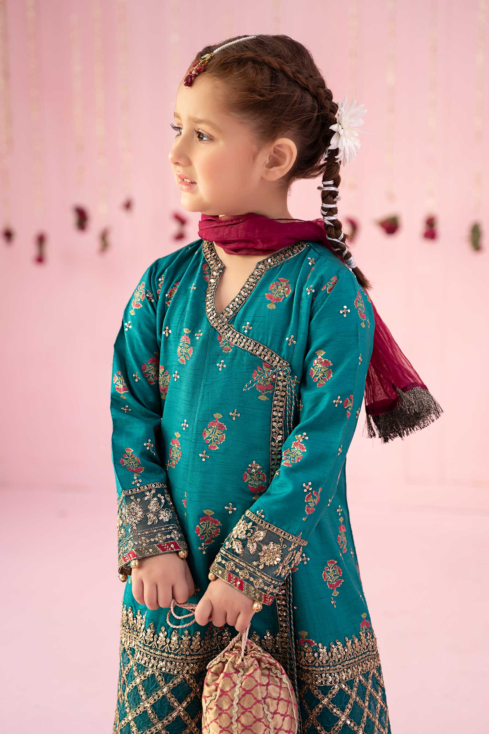 3 Piece Embroidered Raw Silk Suit - Image 3