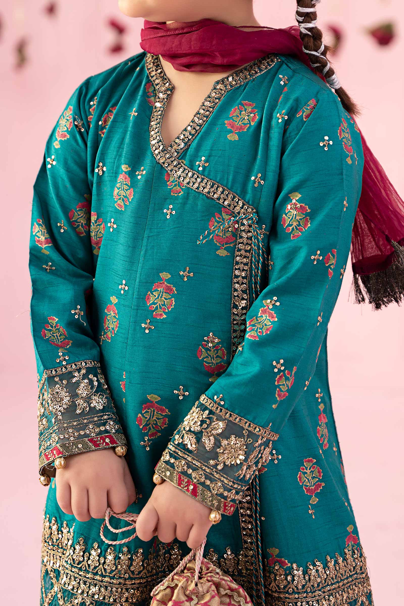 3 Piece Embroidered Raw Silk Suit - Image 4