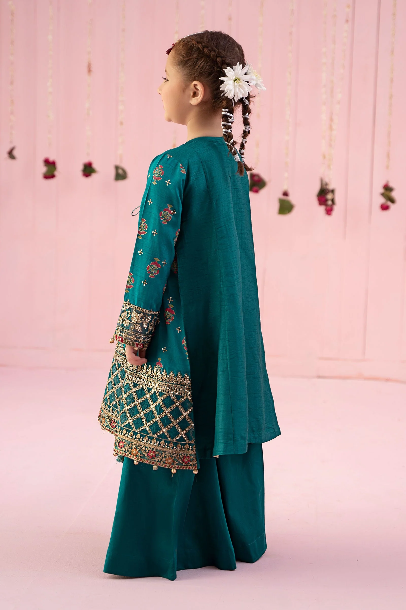 3 Piece Embroidered Raw Silk Suit - Image 9