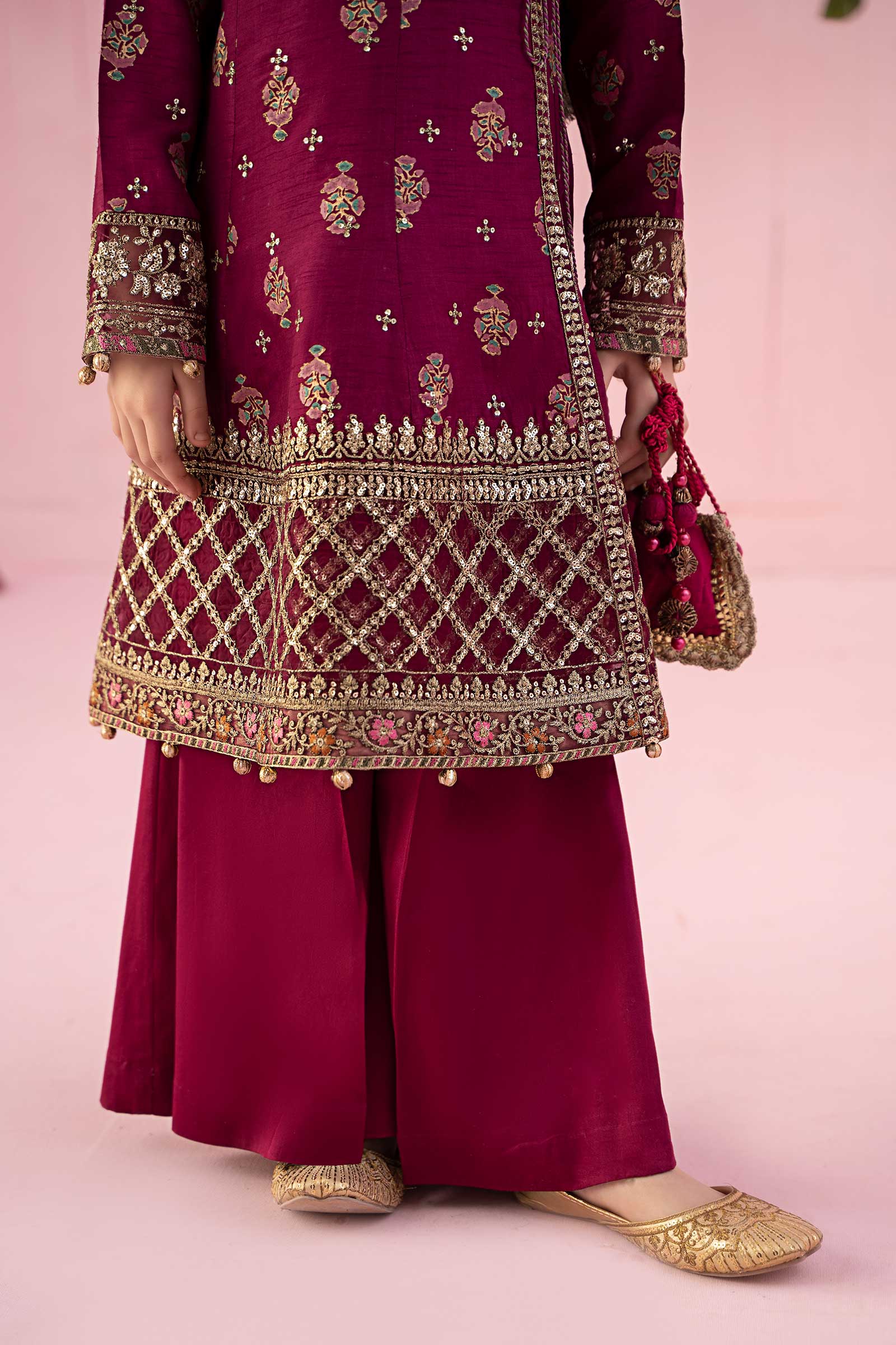 3 Piece Embroidered Raw Silk Suit - Image 5