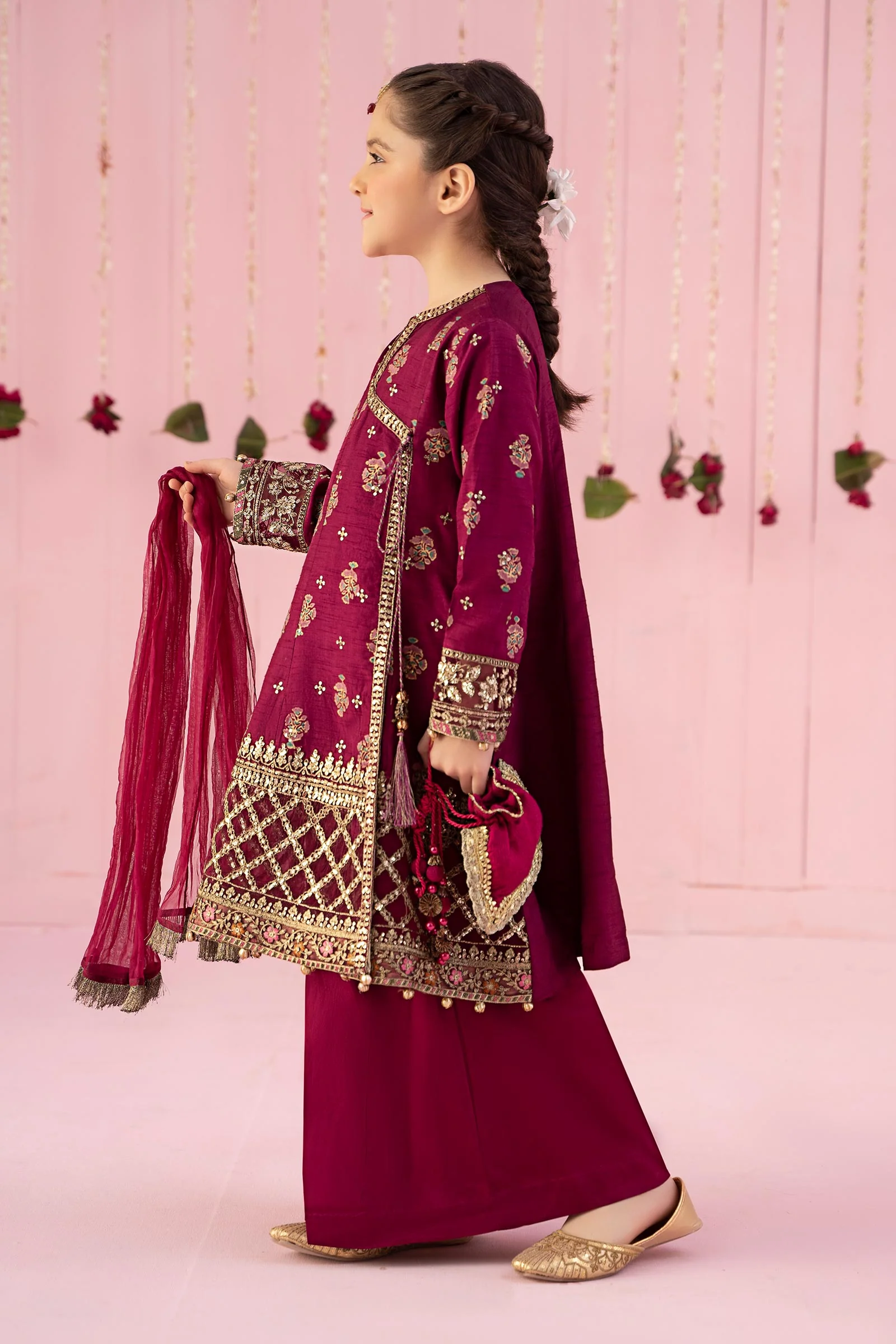 3 Piece Embroidered Raw Silk Suit - Image 6