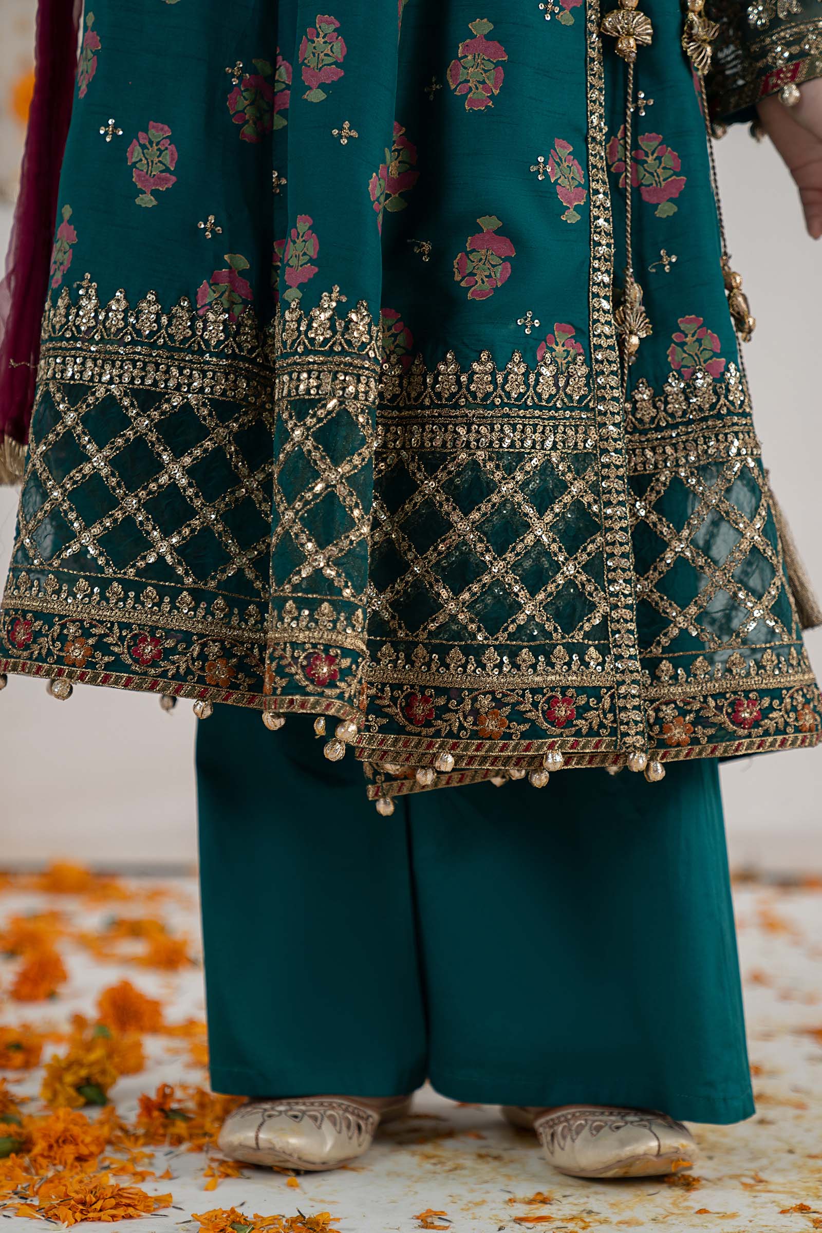 3 Piece Embroidered Raw Silk Suit - Image 4