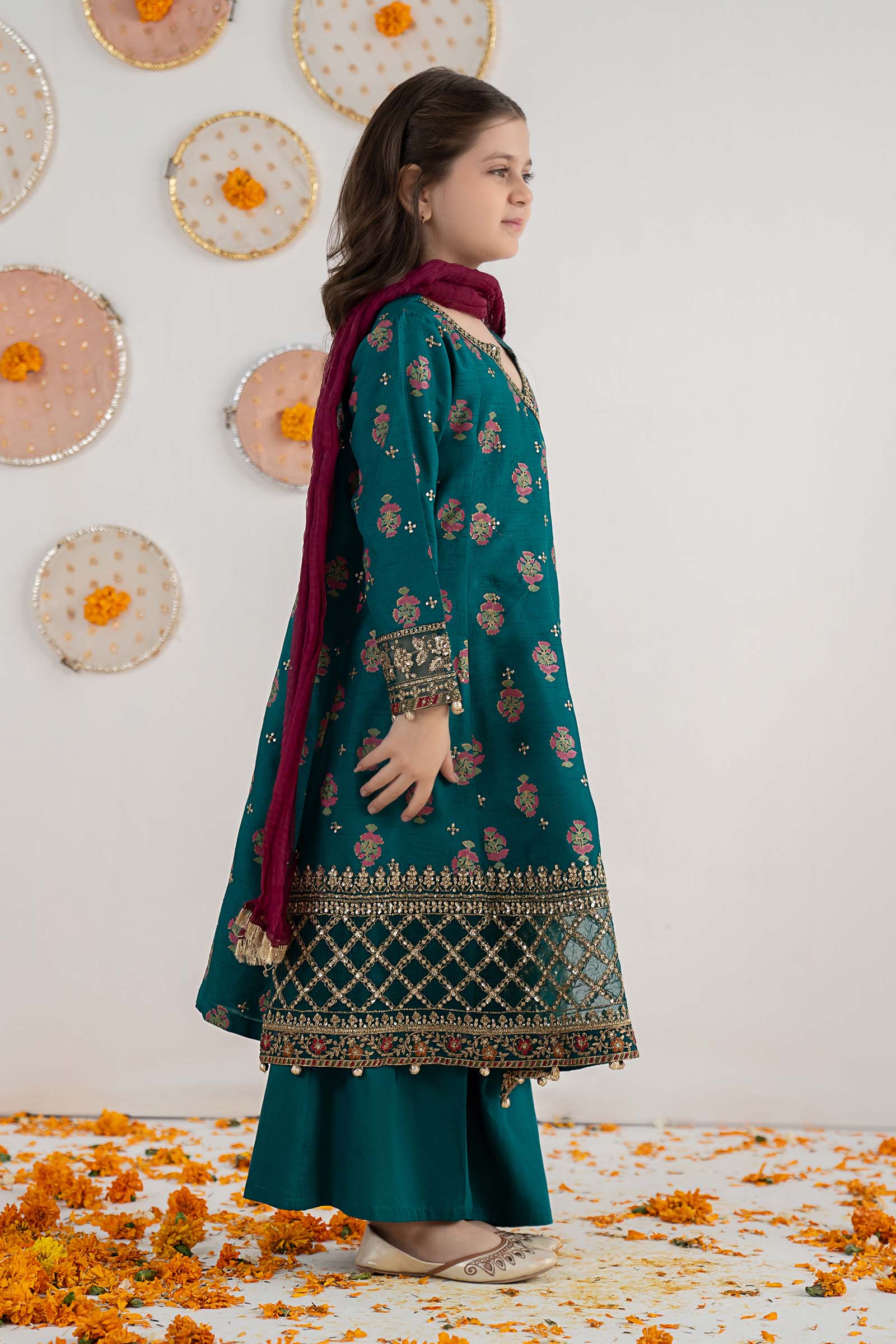 3 Piece Embroidered Raw Silk Suit - Image 5