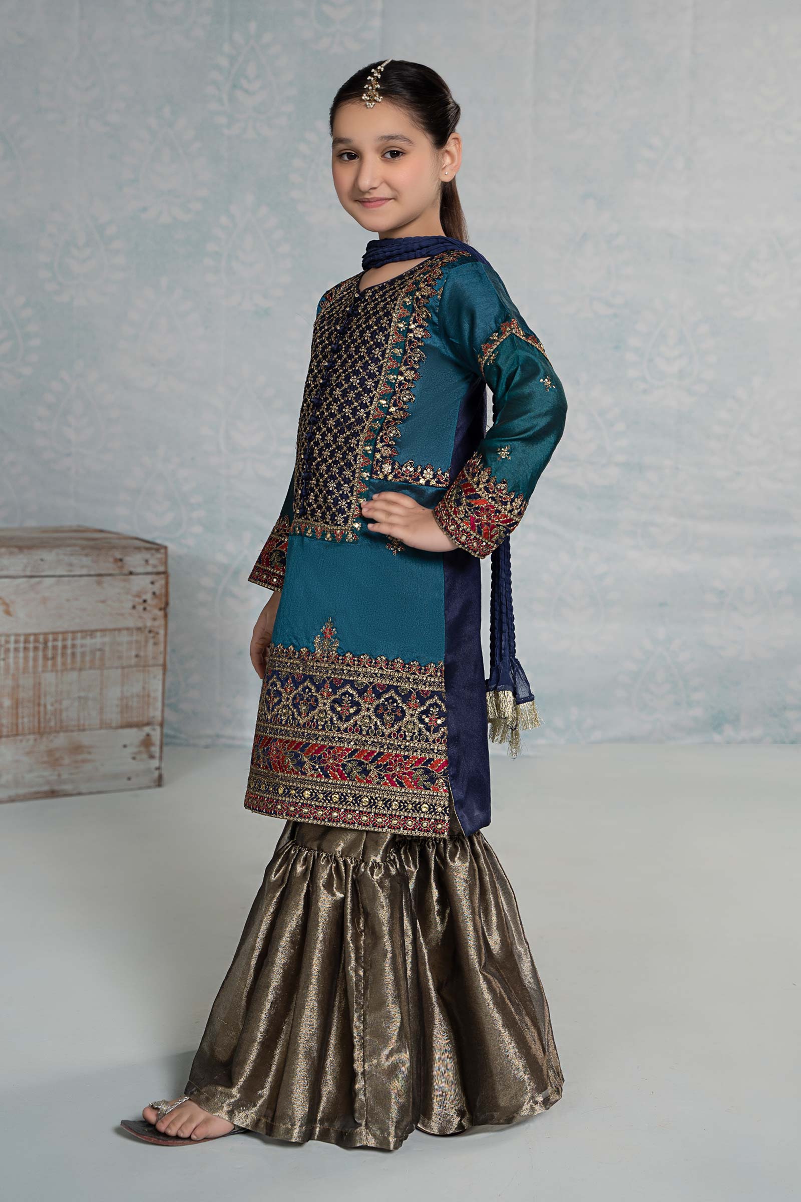 3 Piece Embroidered Raw Silk Suit - Image 12
