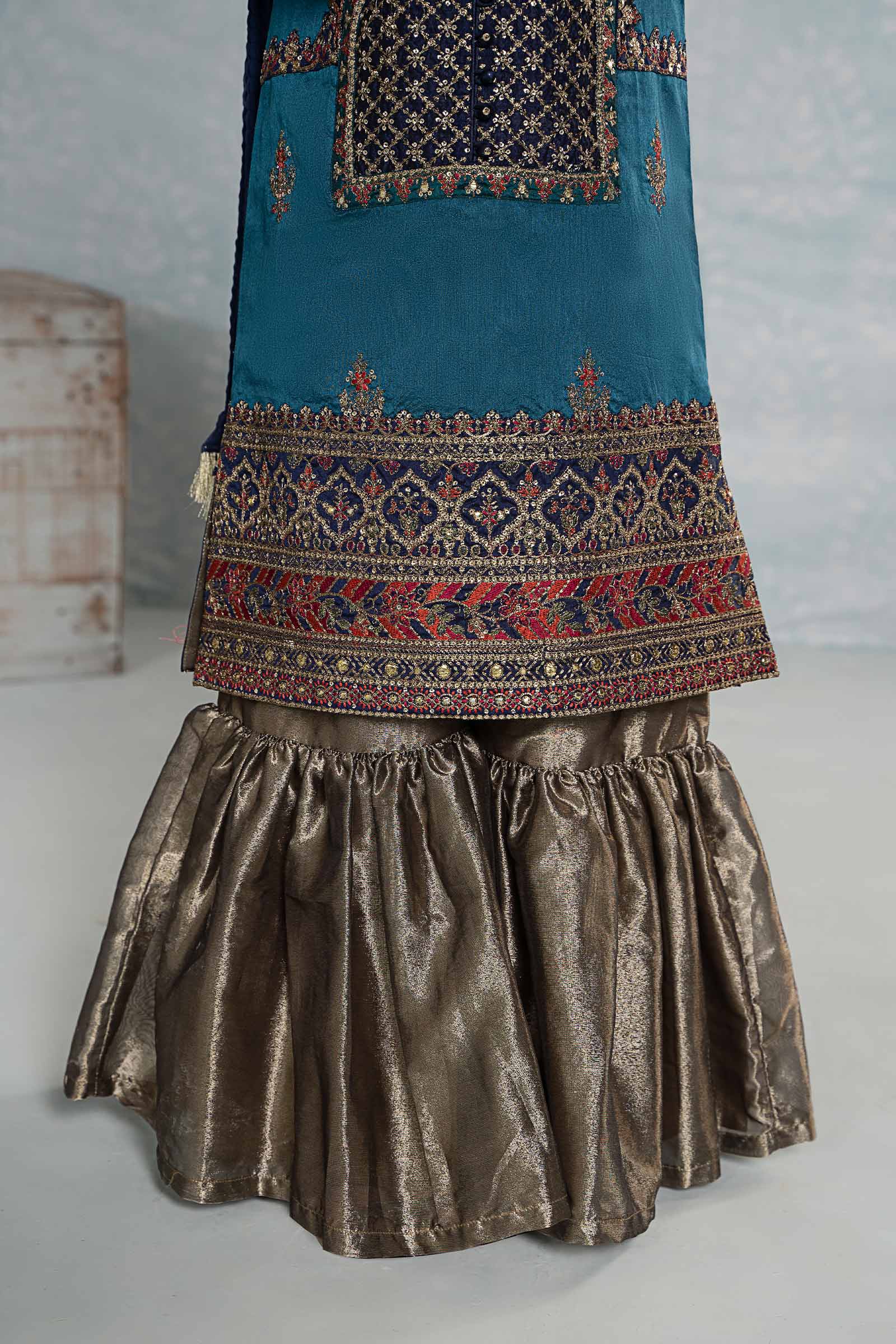 3 Piece Embroidered Raw Silk Suit - Image 4