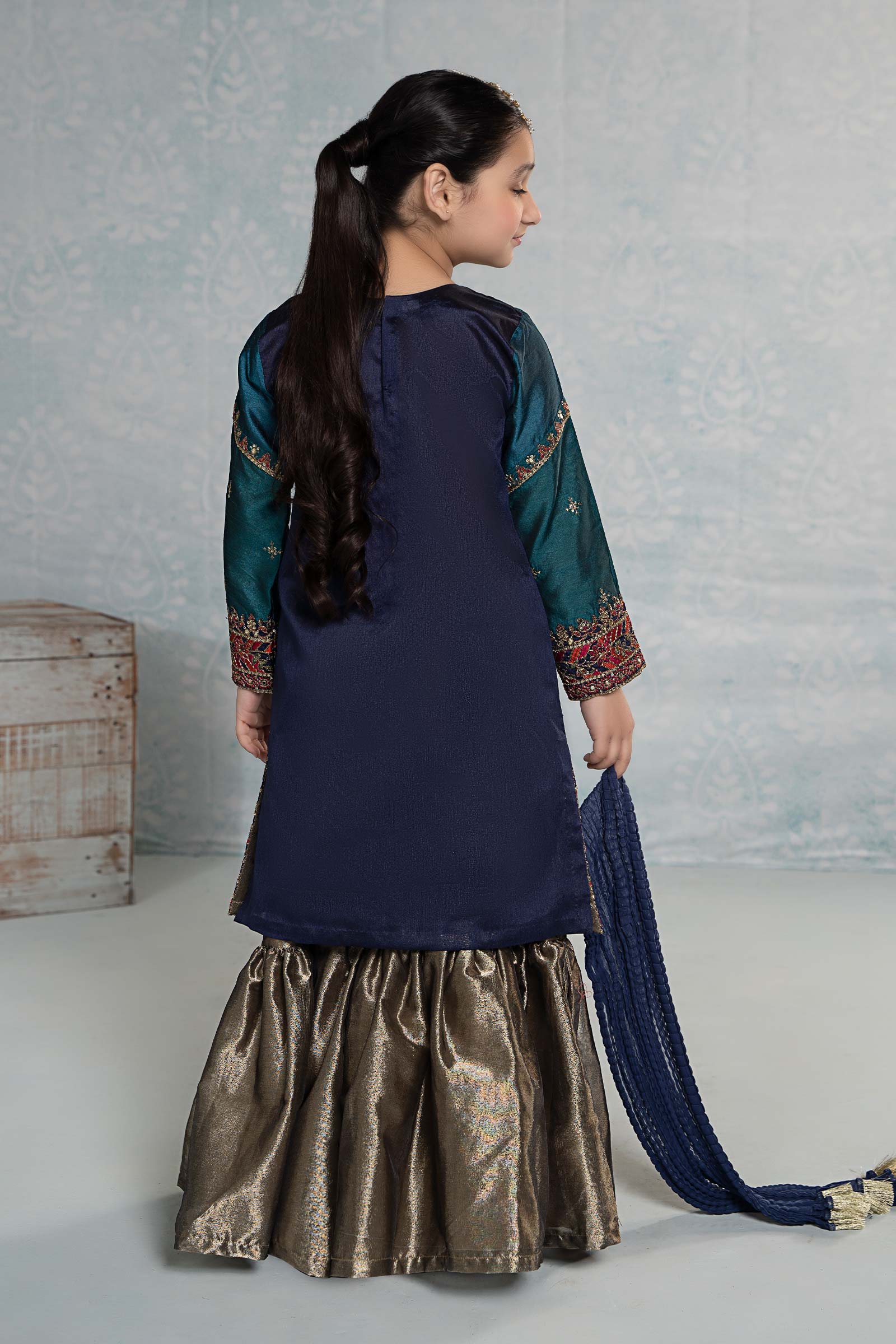 3 Piece Embroidered Raw Silk Suit - Image 8