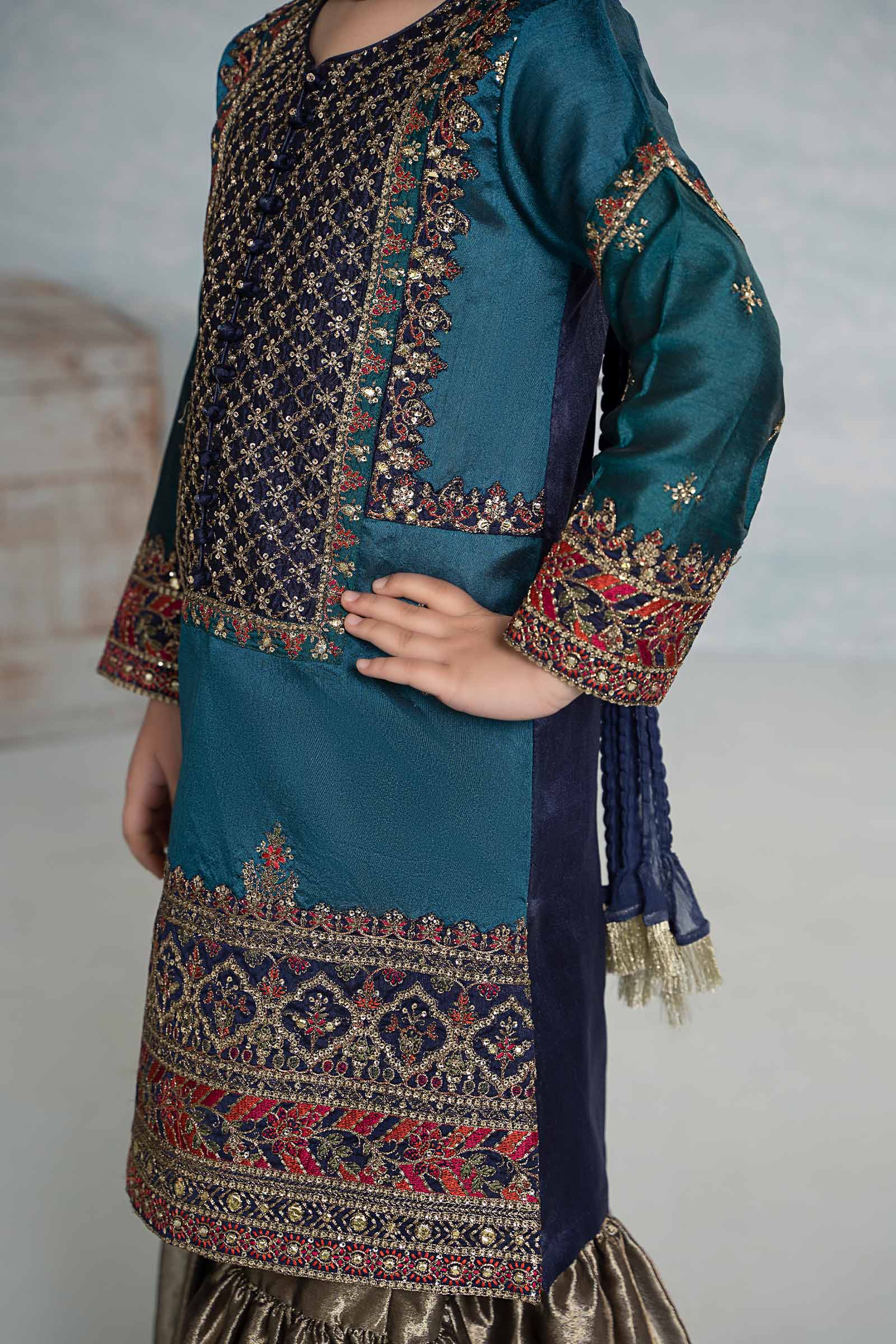 3 Piece Embroidered Raw Silk Suit - Image 9