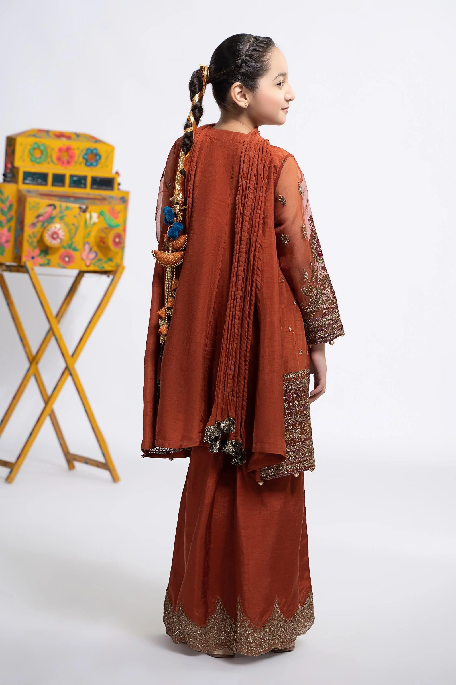 3 Piece Embroidered Raw Silk Suit - Image 11