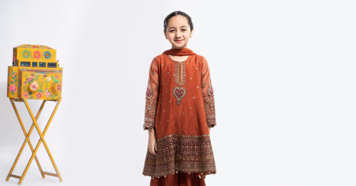 3 Piece Embroidered Raw Silk Suit - Image 12