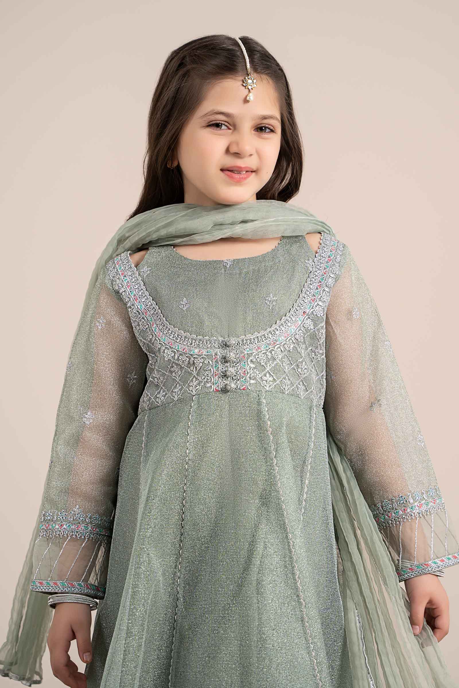 3 Piece Embroidered Zari Net Suit - Image 2