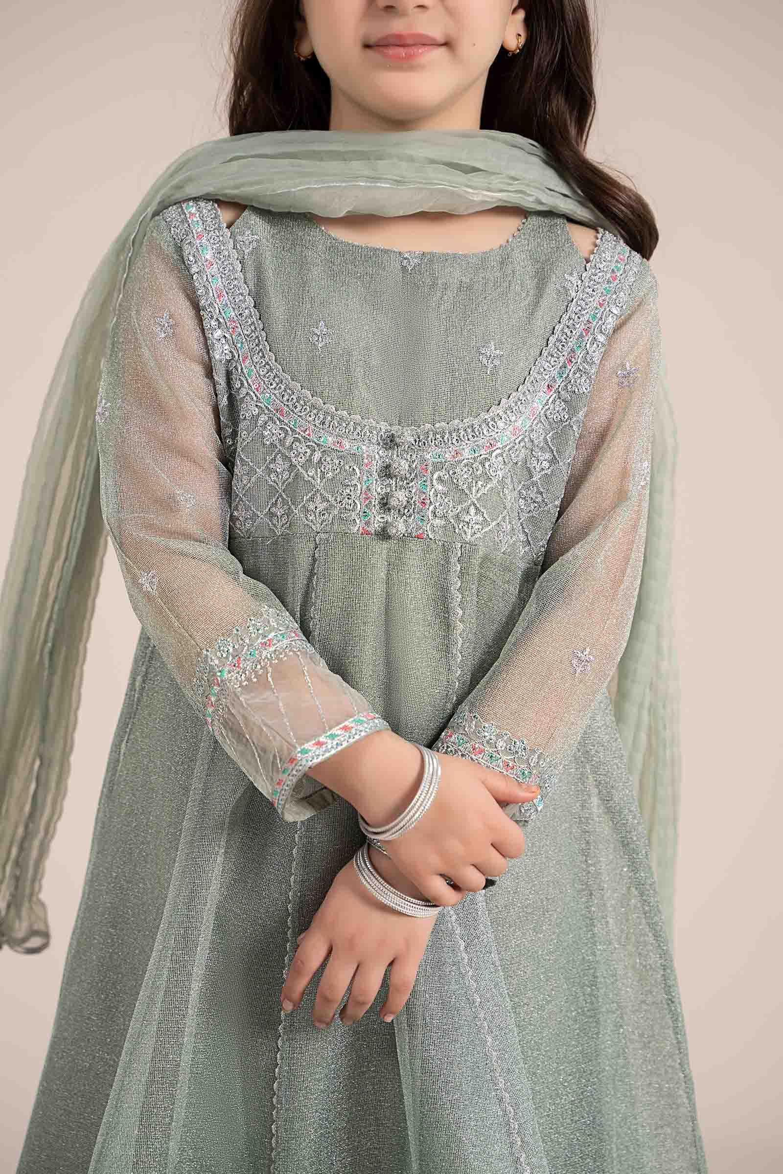 3 Piece Embroidered Zari Net Suit - Image 4