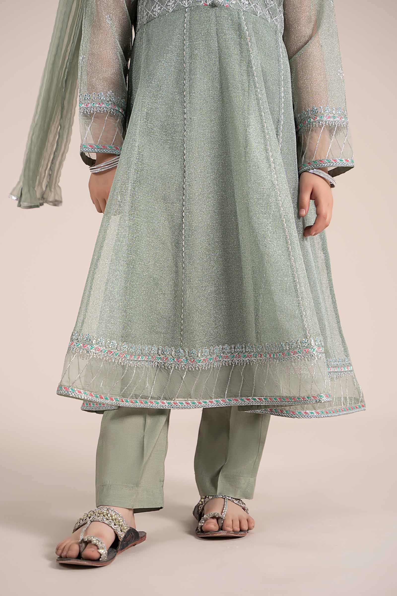 3 Piece Embroidered Zari Net Suit - Image 5