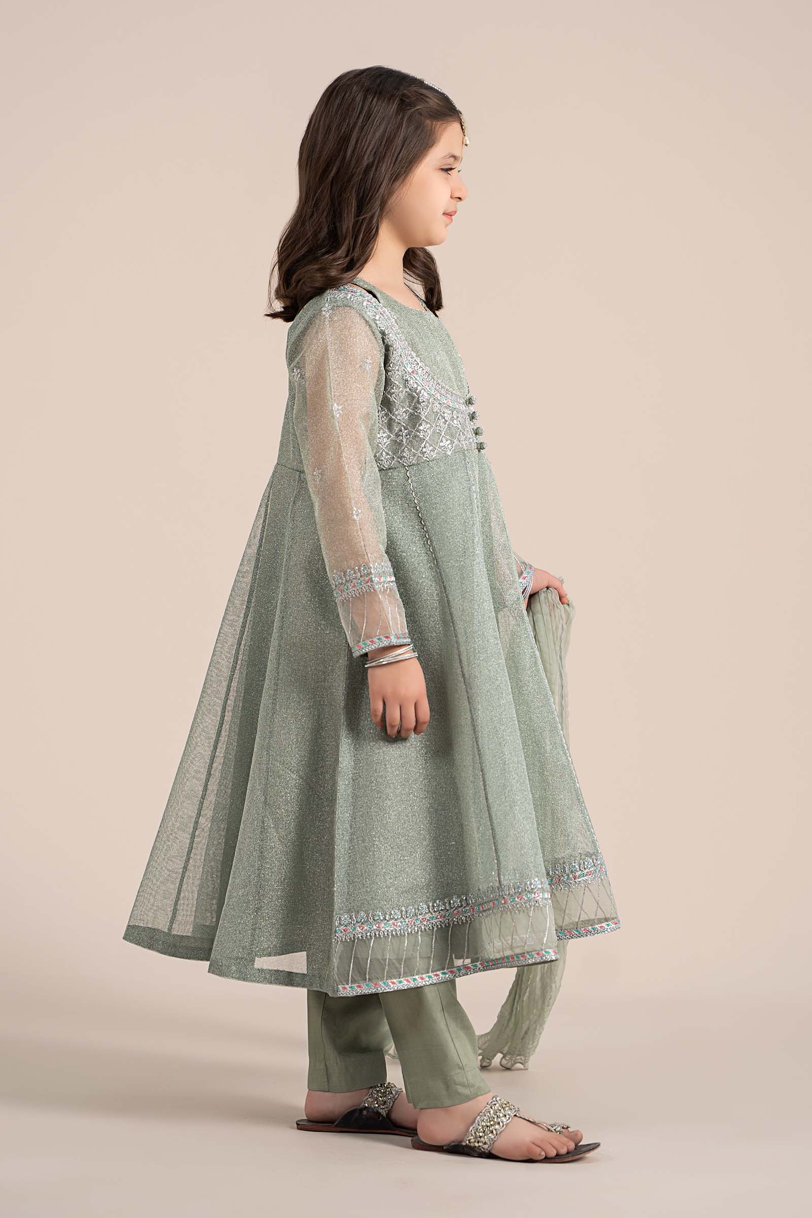 3 Piece Embroidered Zari Net Suit - Image 6