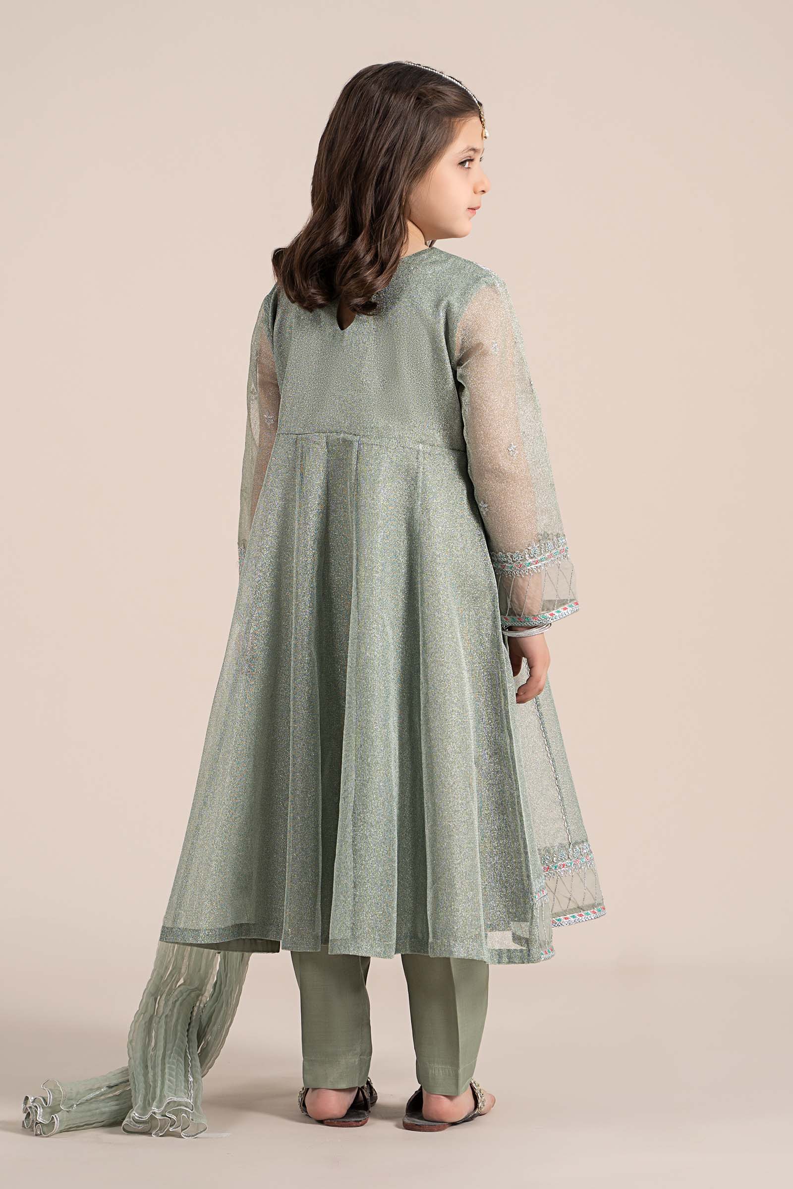 3 Piece Embroidered Zari Net Suit - Image 7