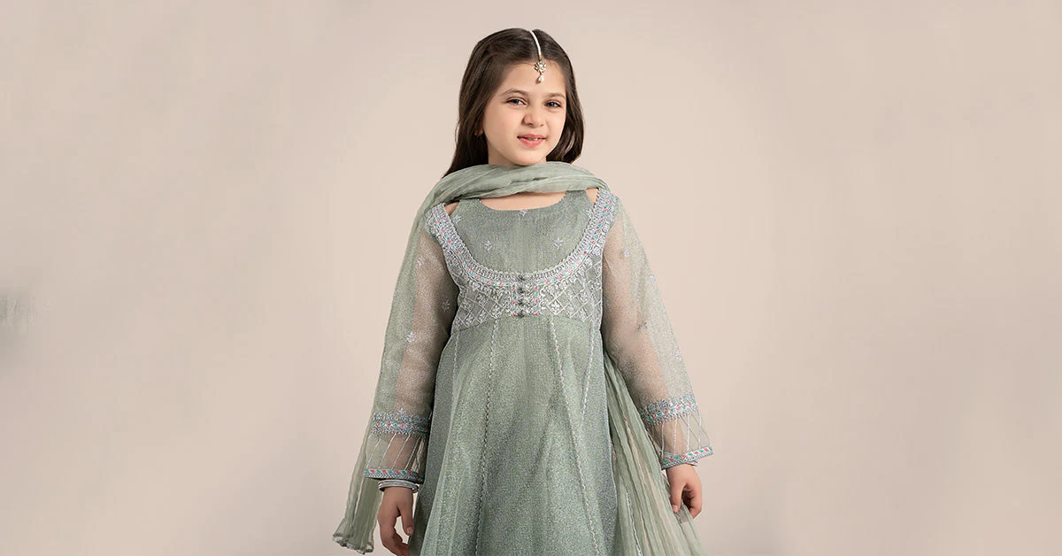3 Piece Embroidered Zari Net Suit - Image 8