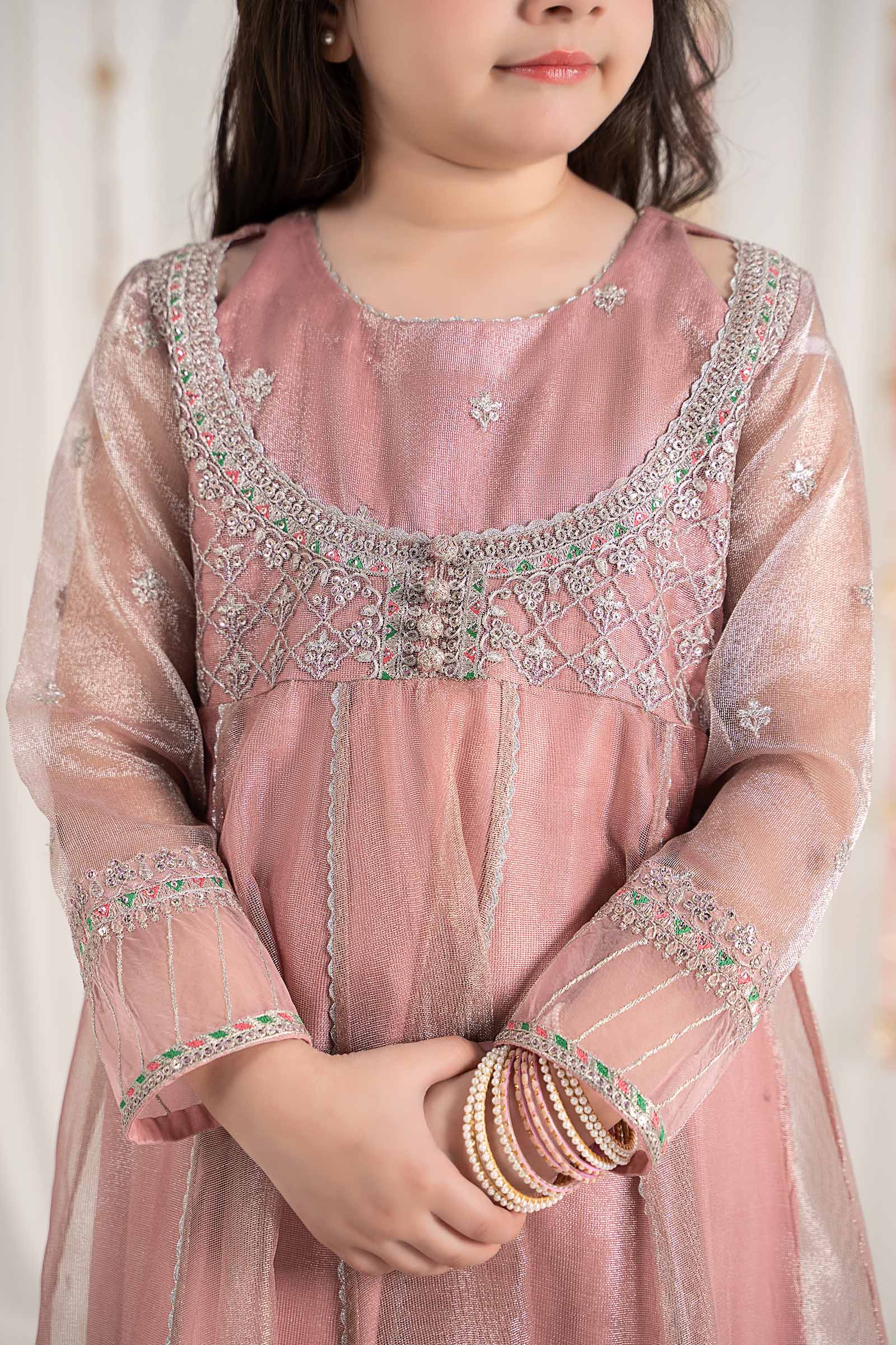 3 Piece Embroidered Zari Net Suit - Image 4