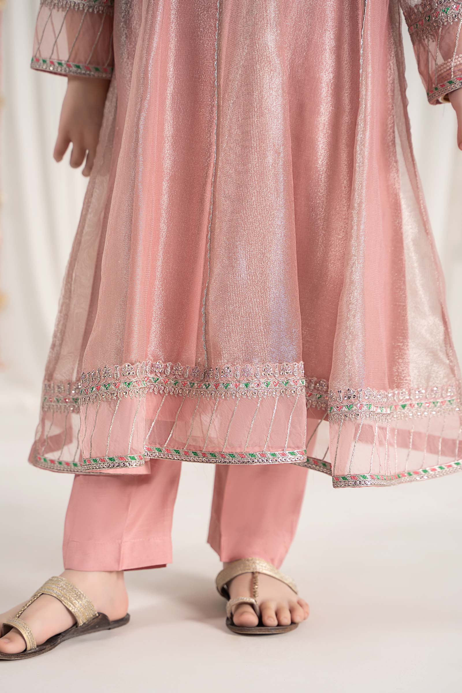 3 Piece Embroidered Zari Net Suit - Image 5