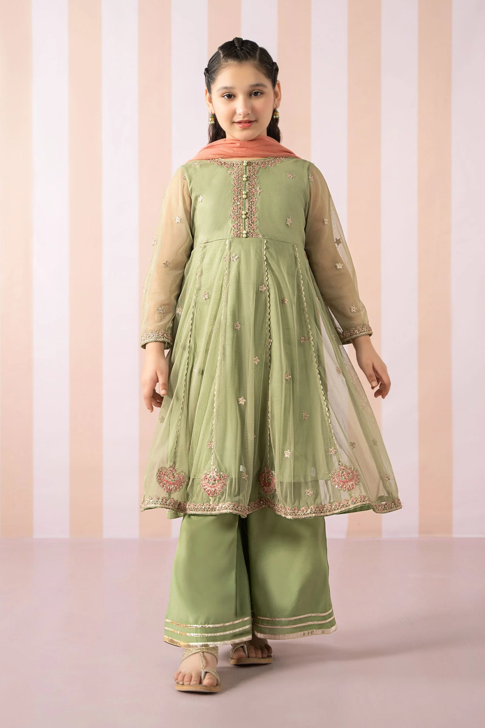3 Piece Embroidered Polyester Net Suit