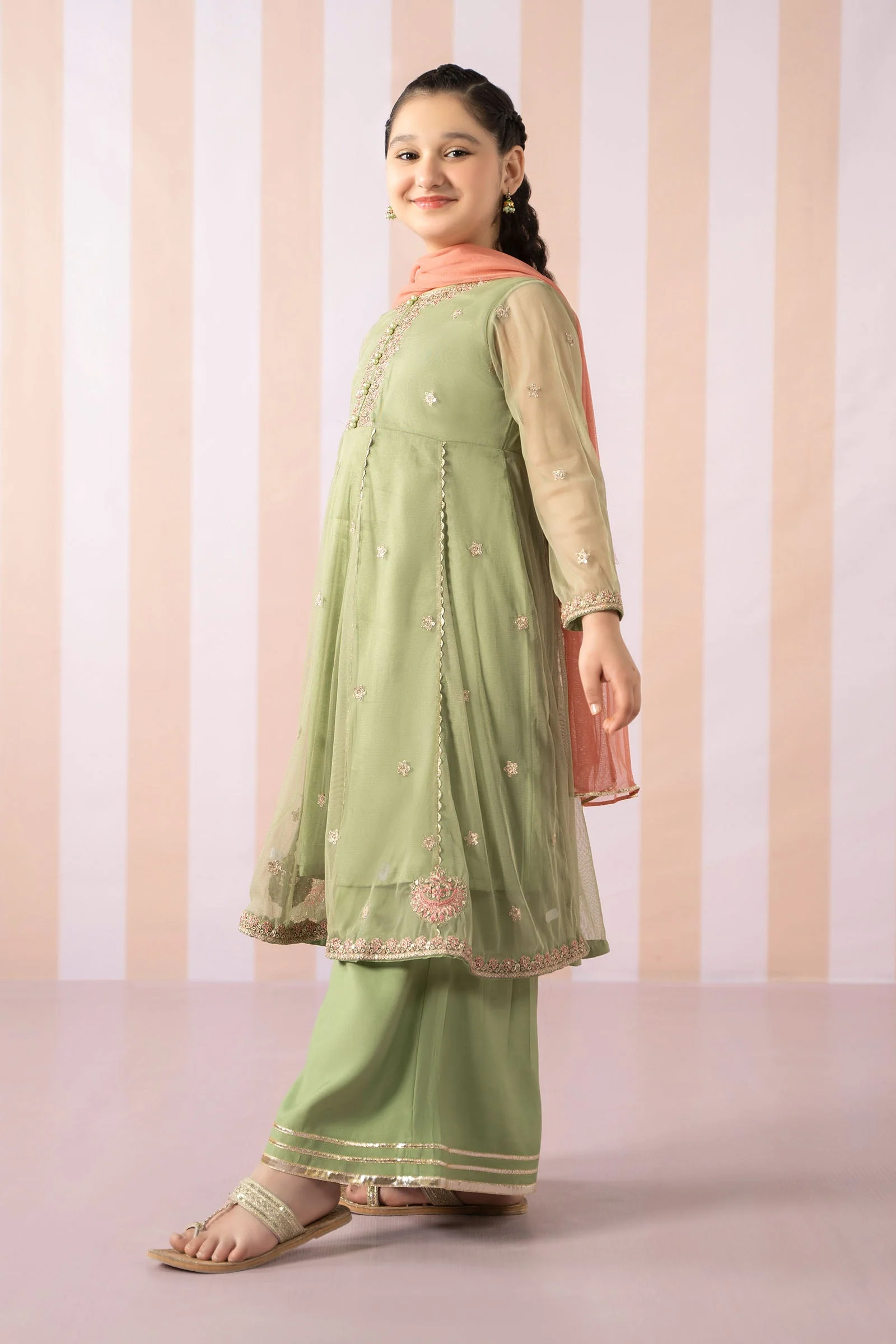 3 Piece Embroidered Polyester Net Suit - Image 3