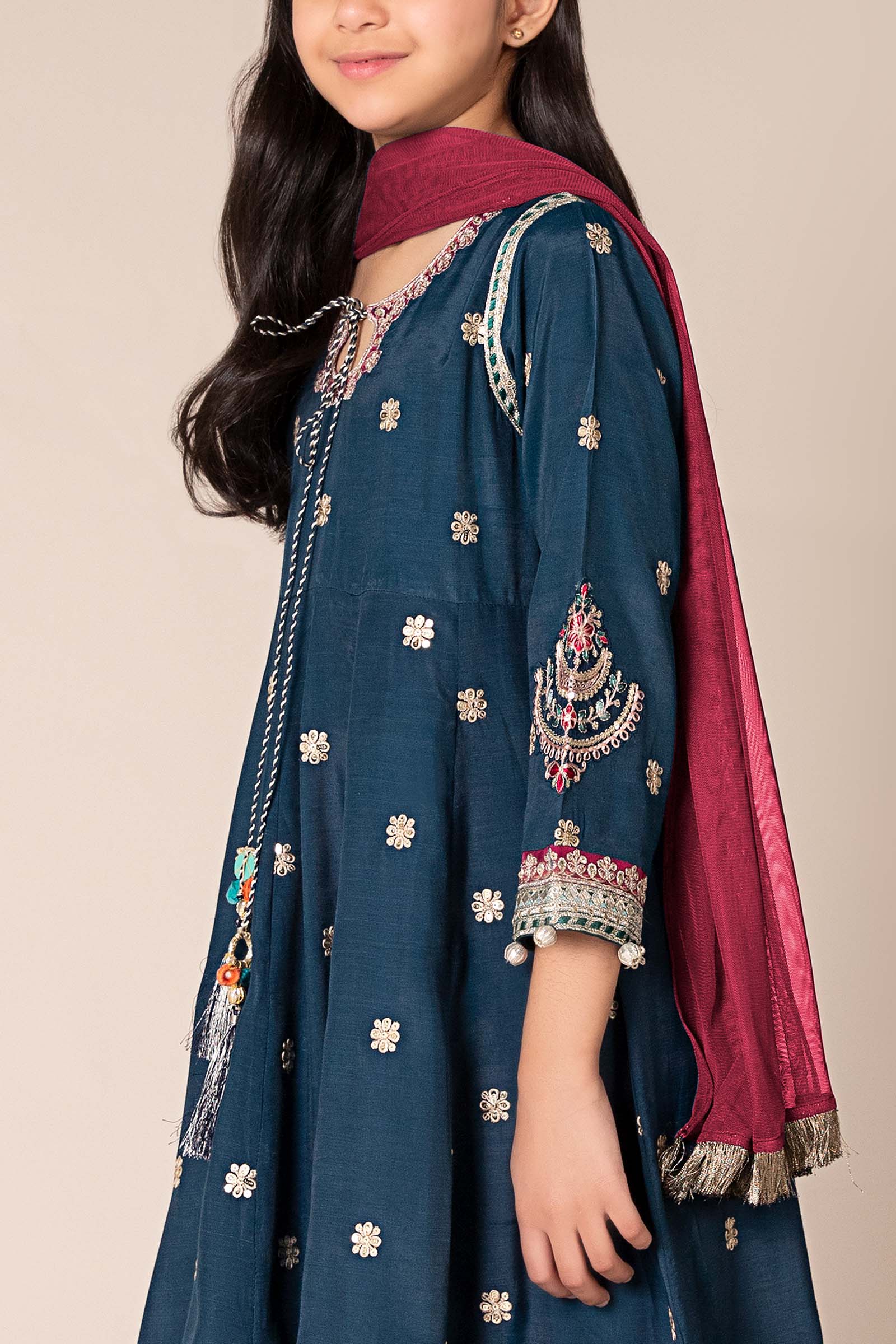 3 Piece Embroidered Raw Silk Suit - Image 2