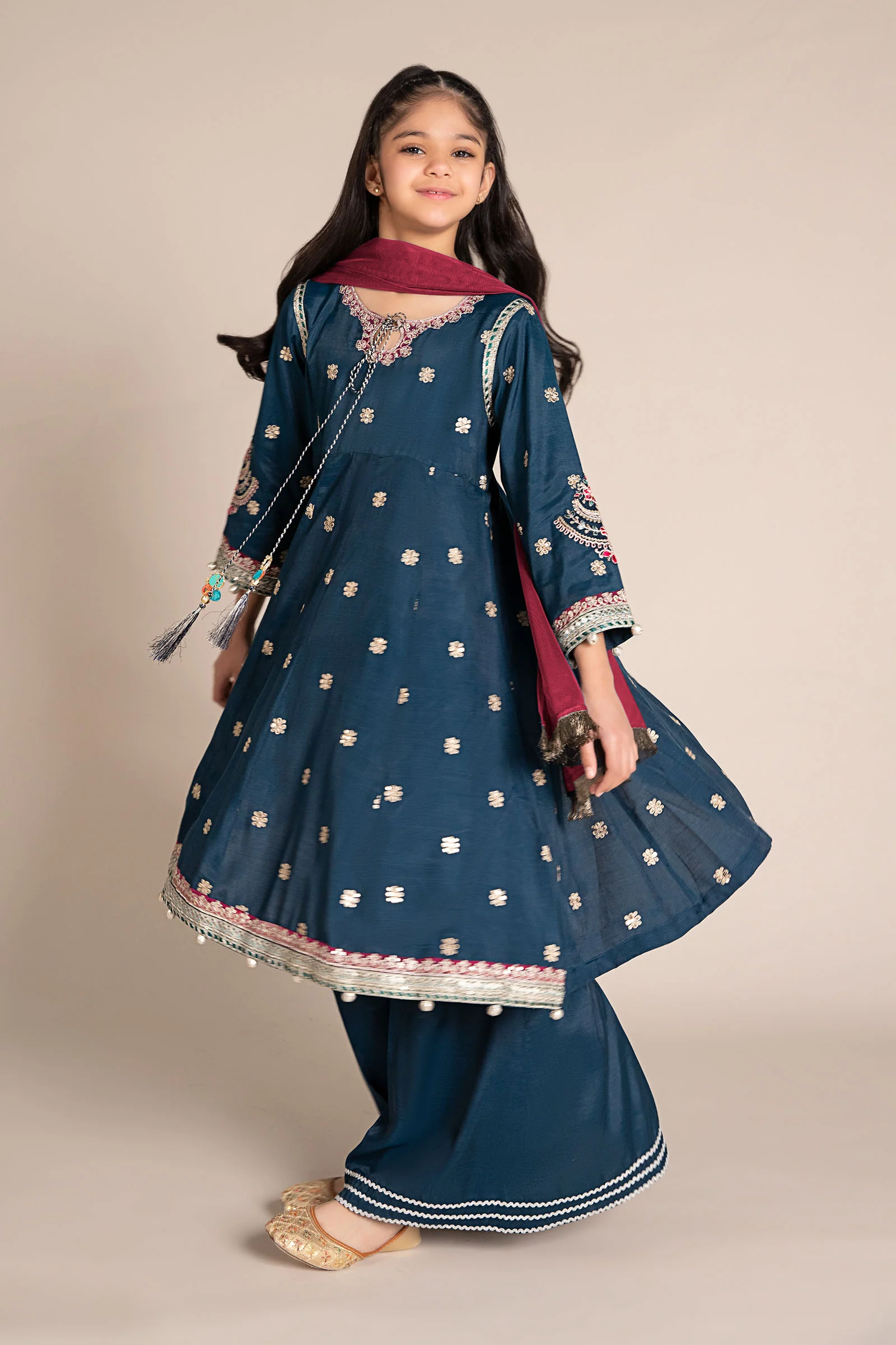 3 Piece Embroidered Raw Silk Suit - Image 4