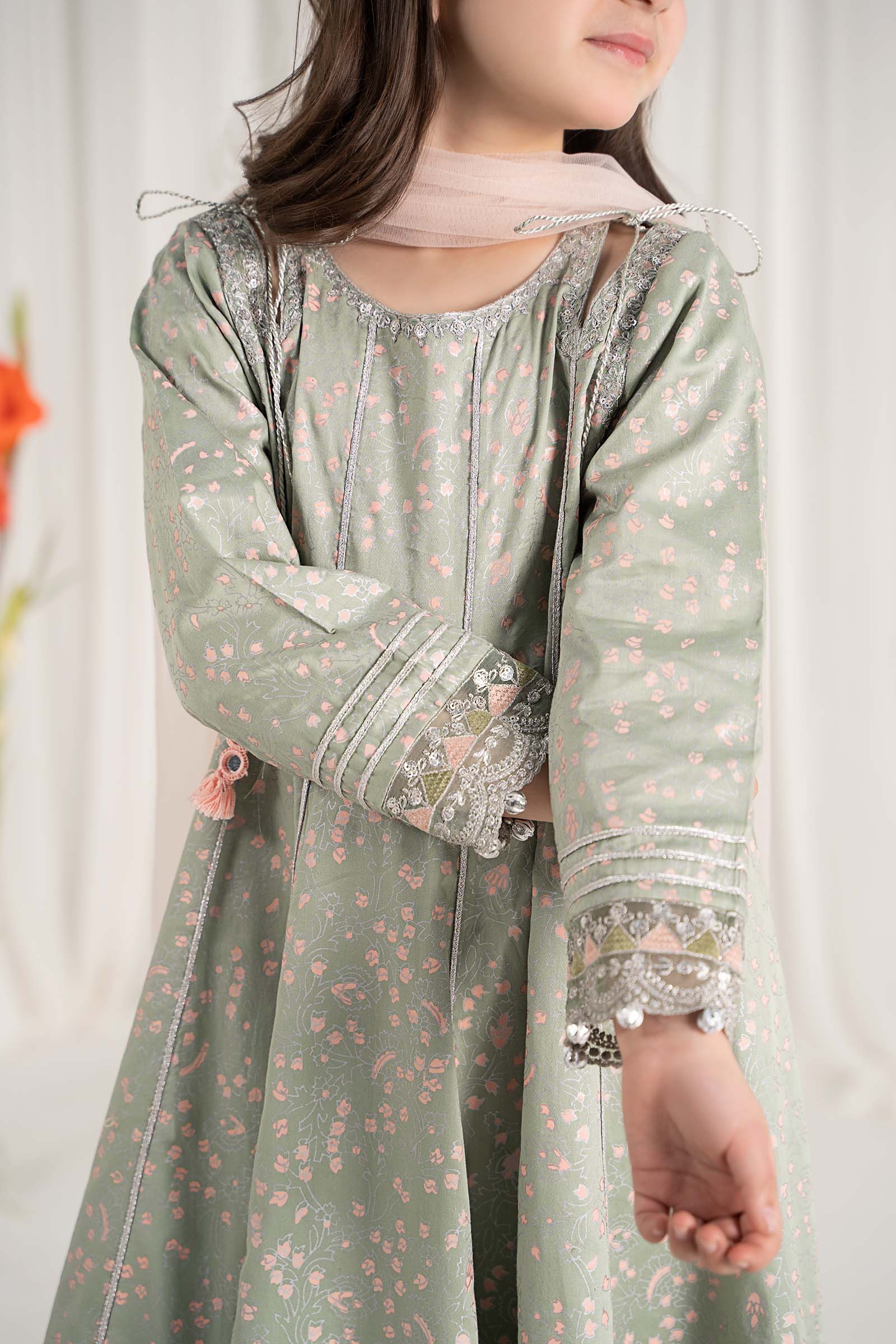 3 Piece Embroidered Cotton Satin Suit - Image 8
