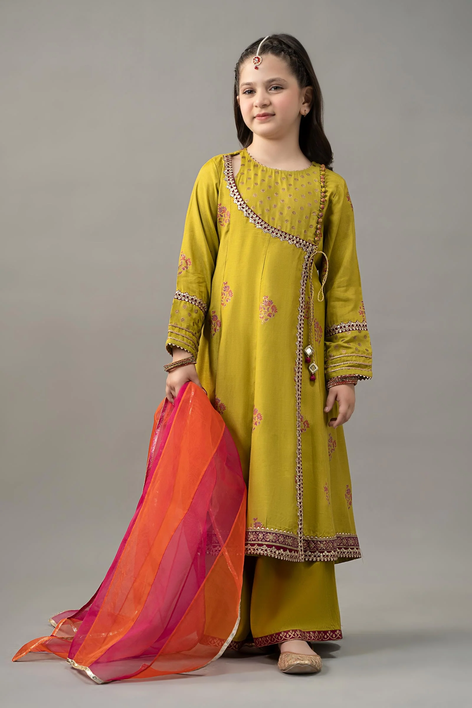 3 Piece Embroidered Raw Silk Suit
