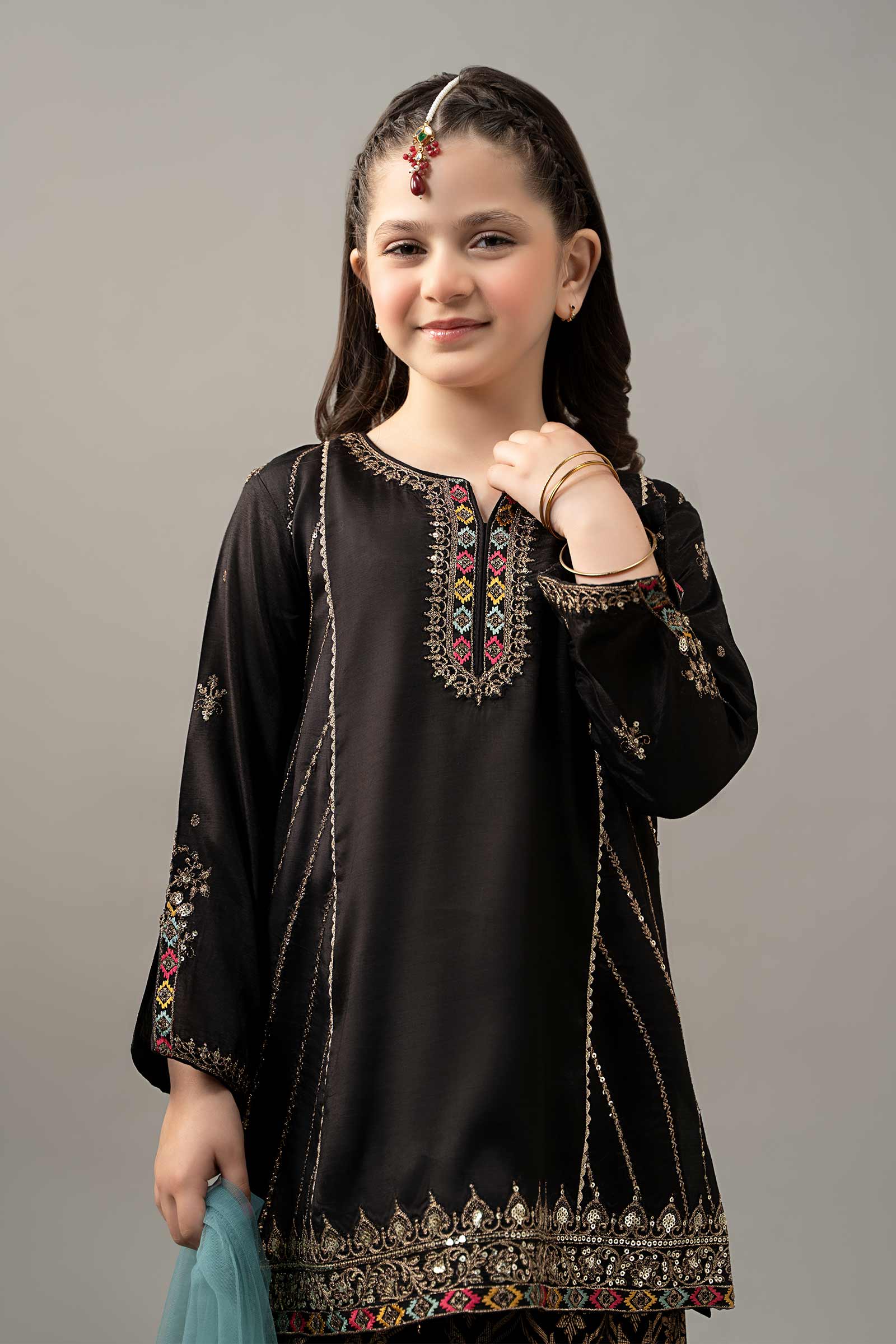 3 Piece Embroidered Raw Silk Suit - Image 2
