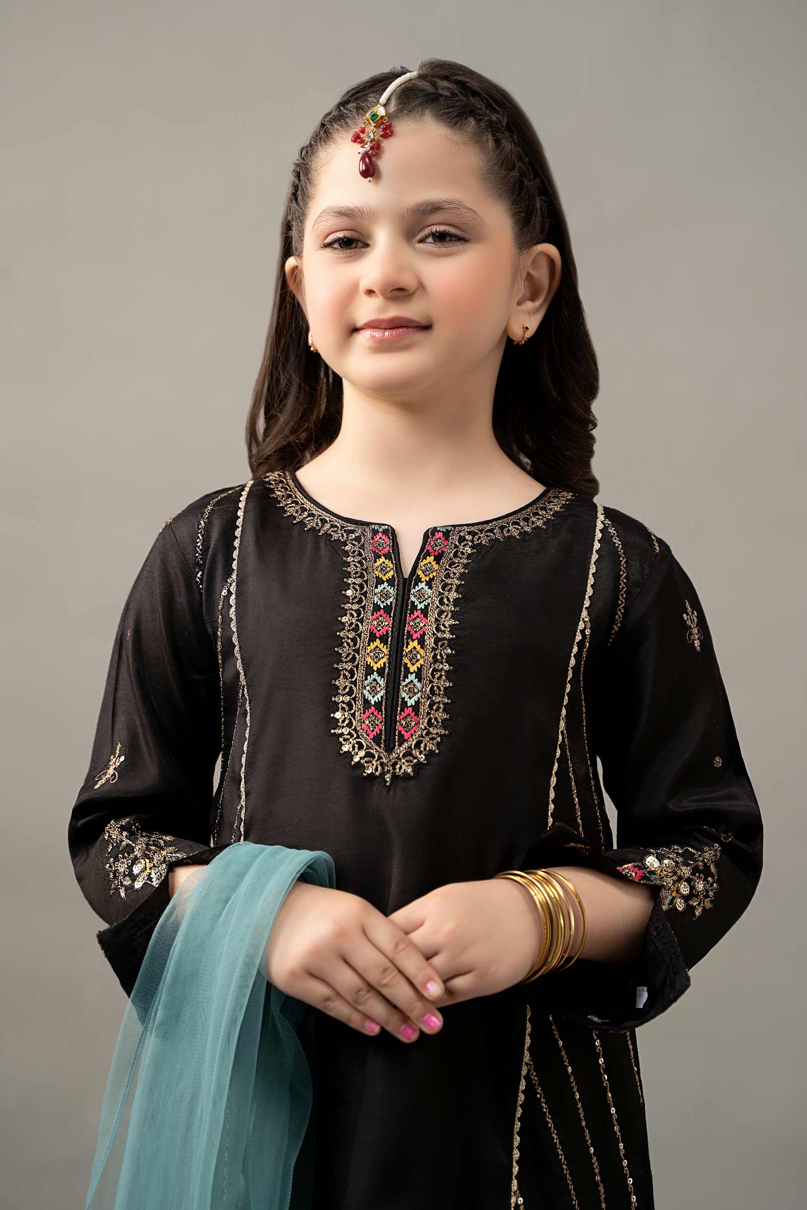3 Piece Embroidered Raw Silk Suit - Image 4