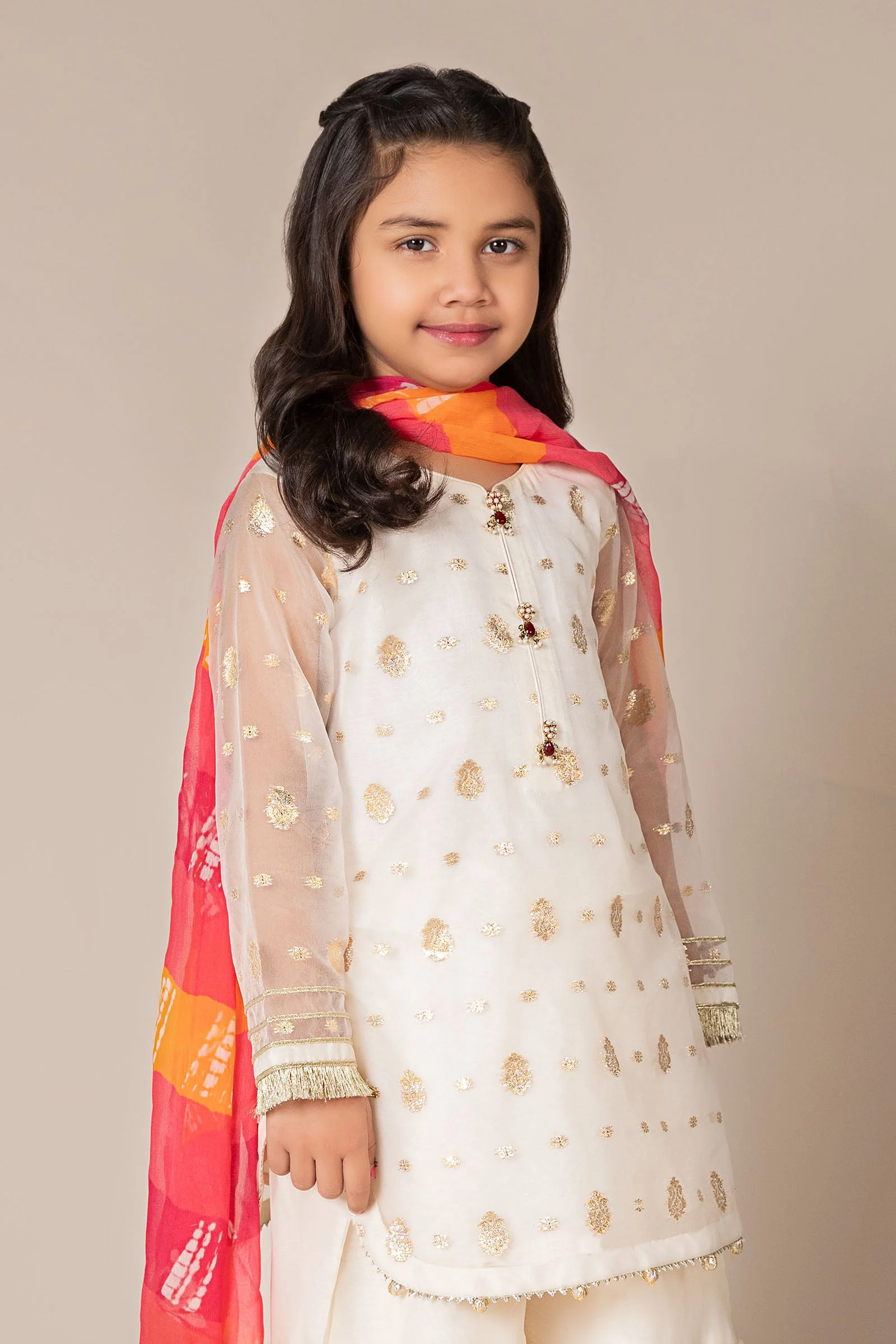 3 Piece Embroidered Organza Lurex Suit - Image 2