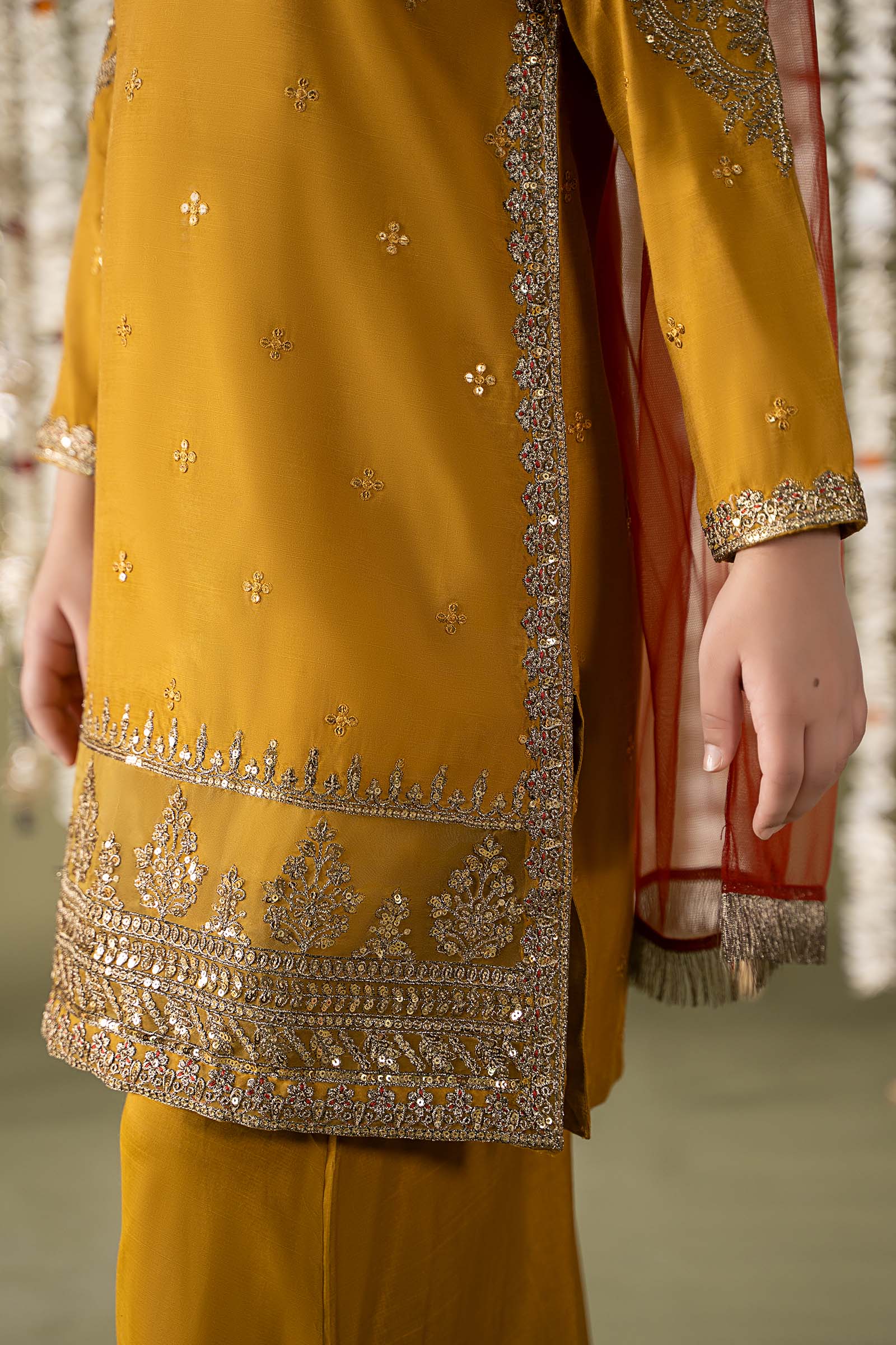 3 Piece Embroidered Raw Silk Suit - Image 3