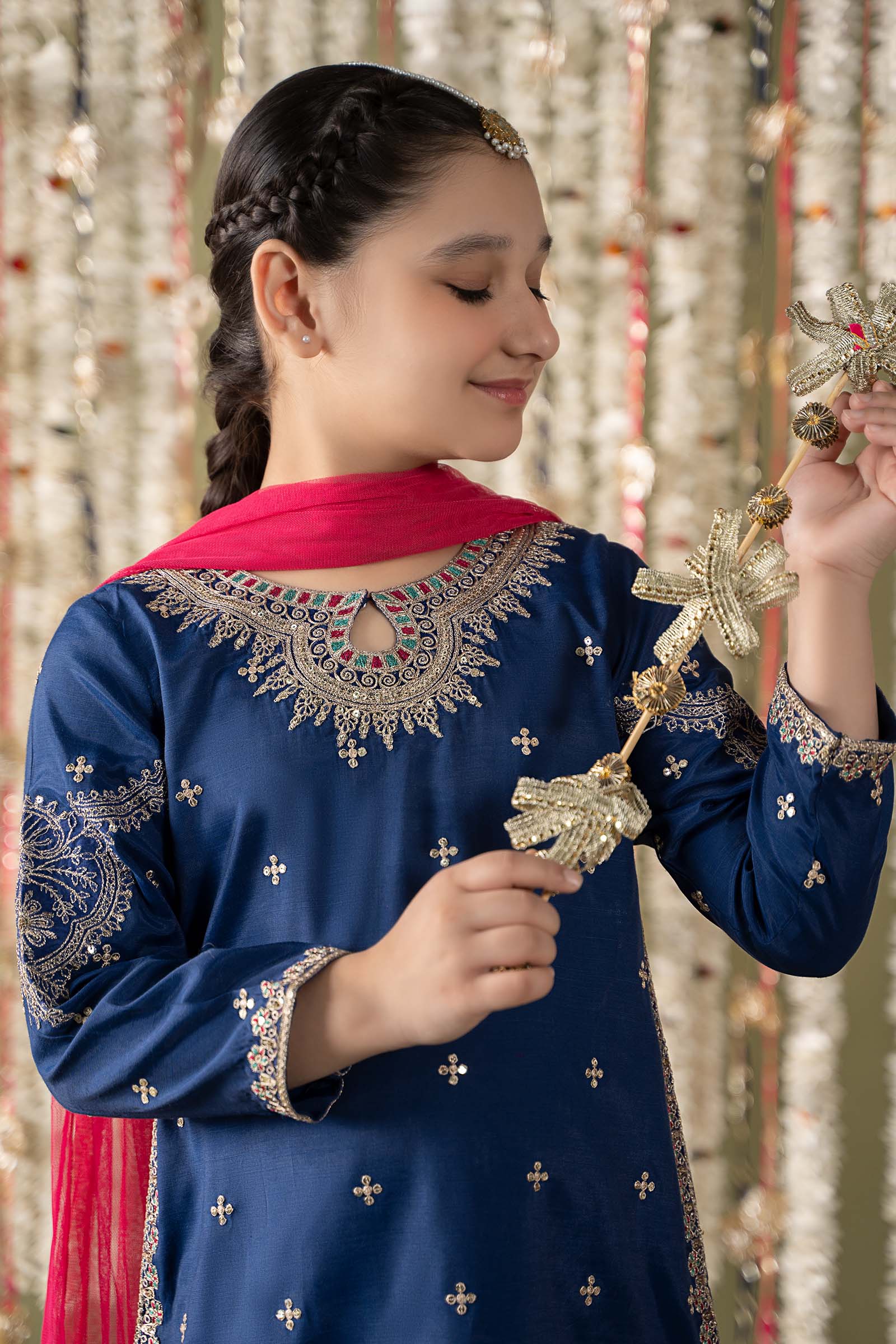 3 Piece Embroidered Raw Silk Suit - Image 2