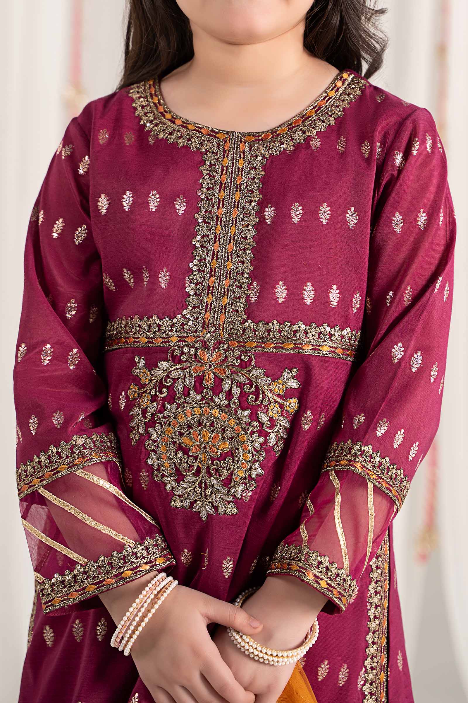 3 Piece Embroidered Raw Silk Suit - Image 4