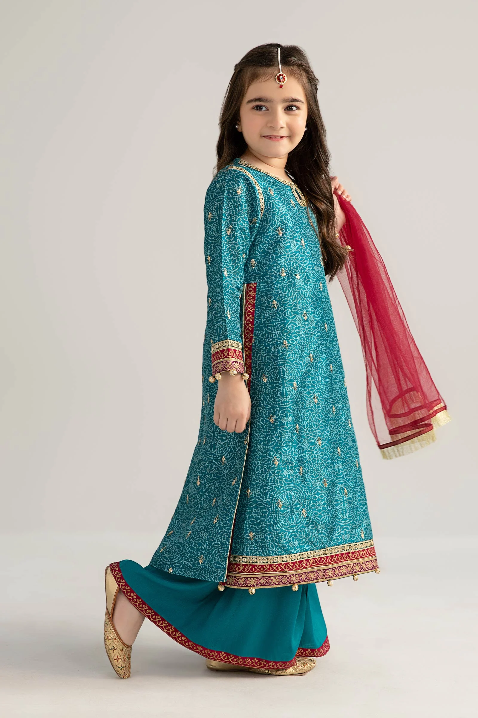 3 Piece Embroidered Raw Silk Suit - Image 3